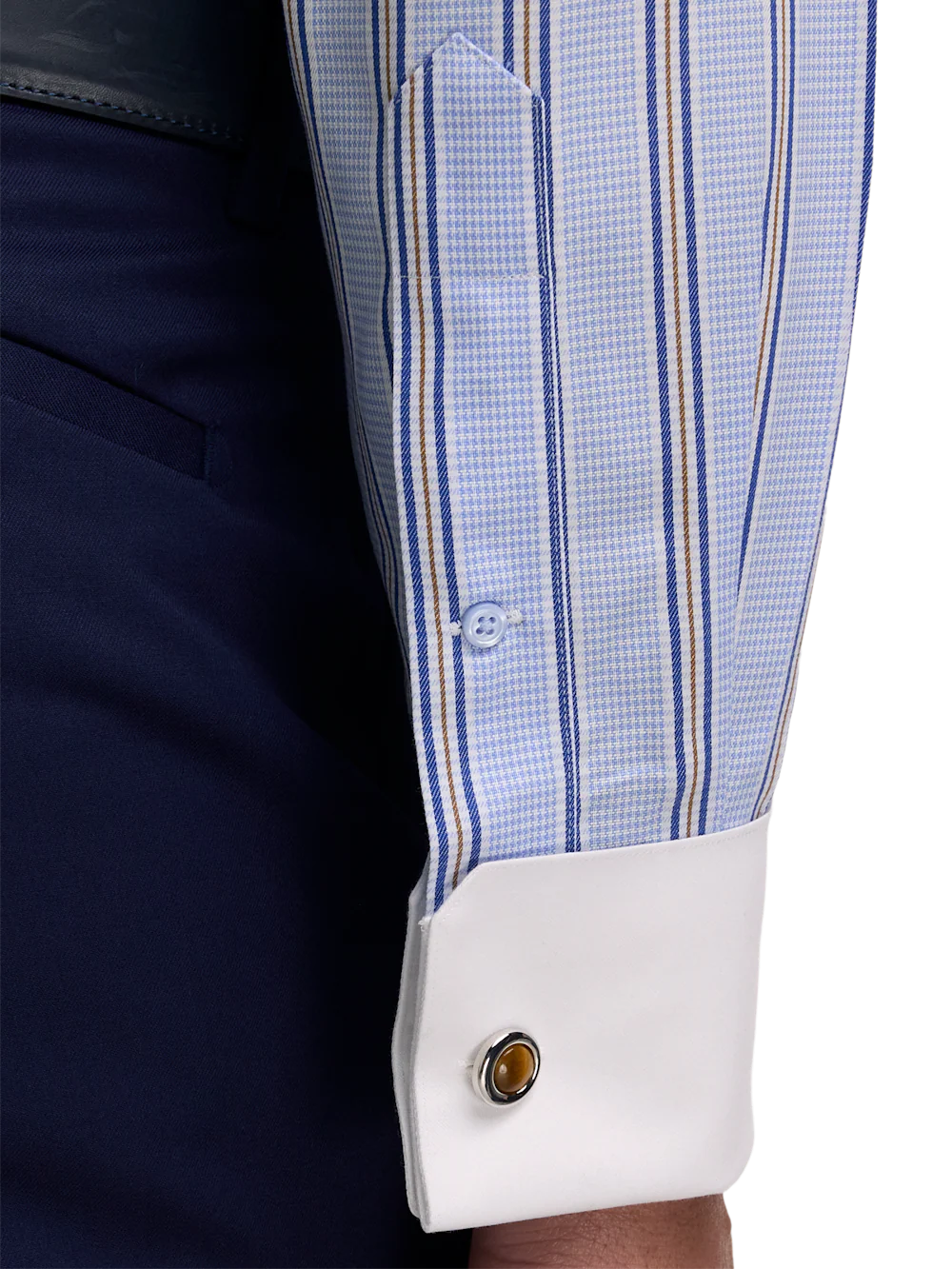 Non-Iron Cotton Stripe Dress Shirt - Blue - Image 4