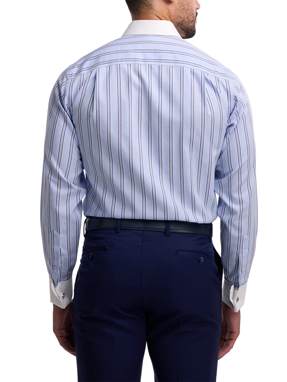 Non-Iron Cotton Stripe Dress Shirt - Blue - Image 5