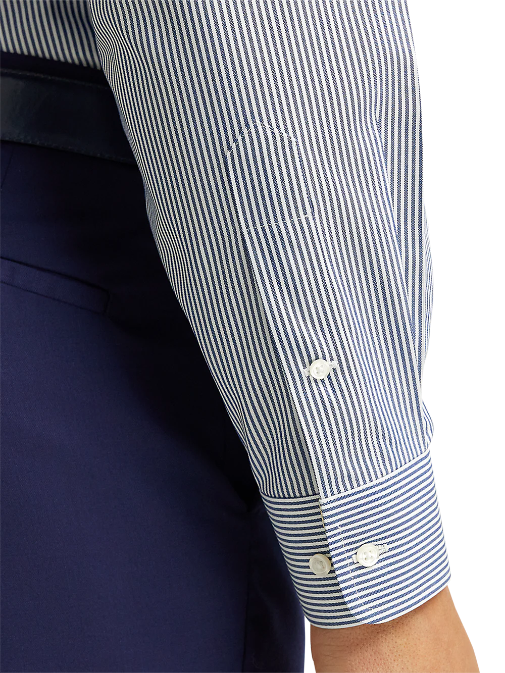 Non-Iron Cotton Stripe Dress Shirt With Contrast Trim - Blue - Image 4
