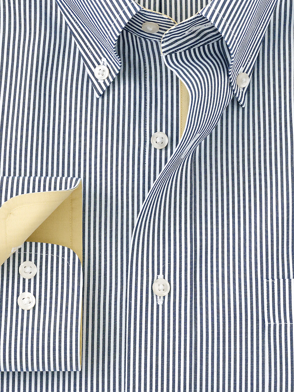 Non-Iron Cotton Stripe Dress Shirt With Contrast Trim - Blue - Image 6