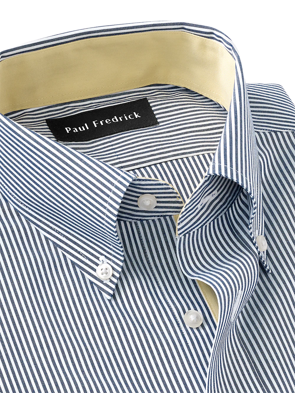 Non-Iron Cotton Stripe Dress Shirt With Contrast Trim - Blue - Image 7