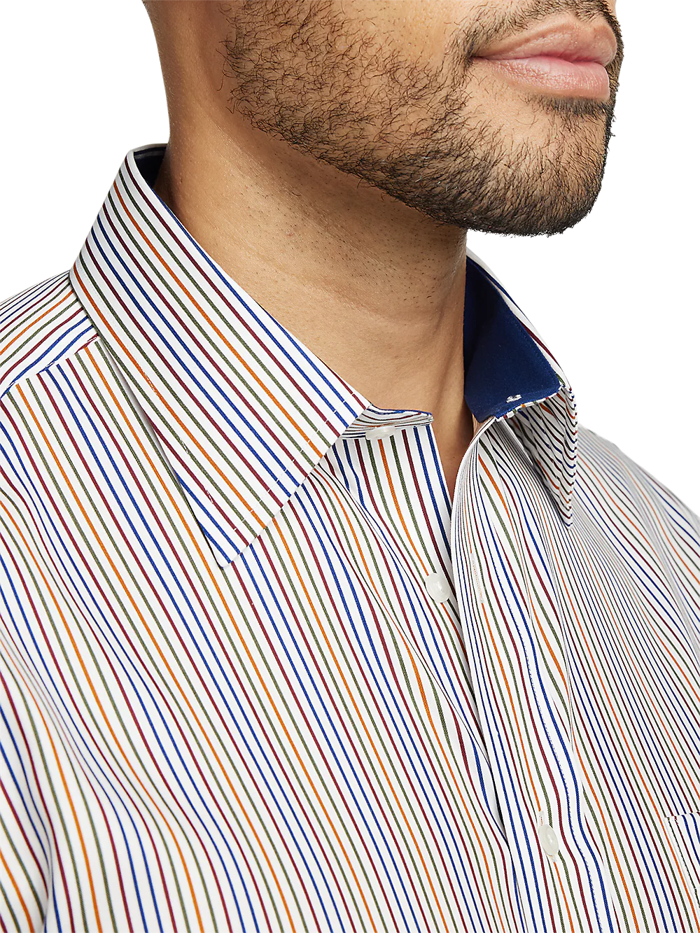 Non-Iron Cotton Stripe Dress Shirt With Contrast Trim - Multi - Image 3
