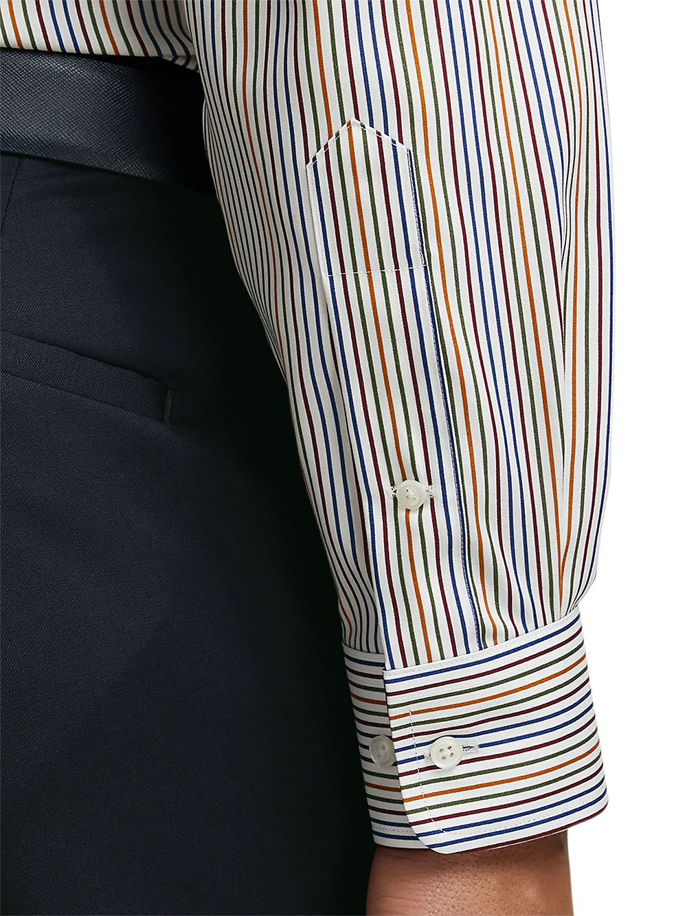 Non-Iron Cotton Stripe Dress Shirt With Contrast Trim - Multi - Image 4