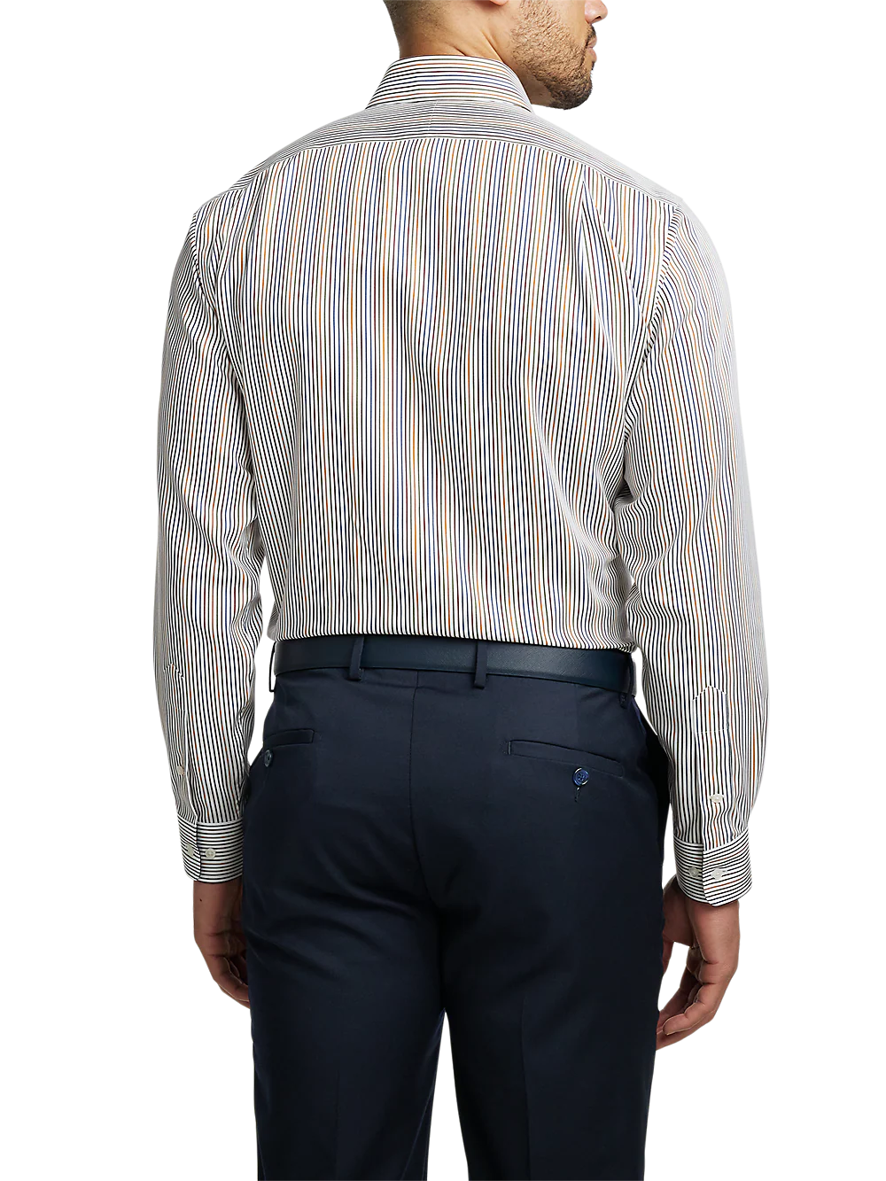 Non-Iron Cotton Stripe Dress Shirt With Contrast Trim - Multi - Image 5