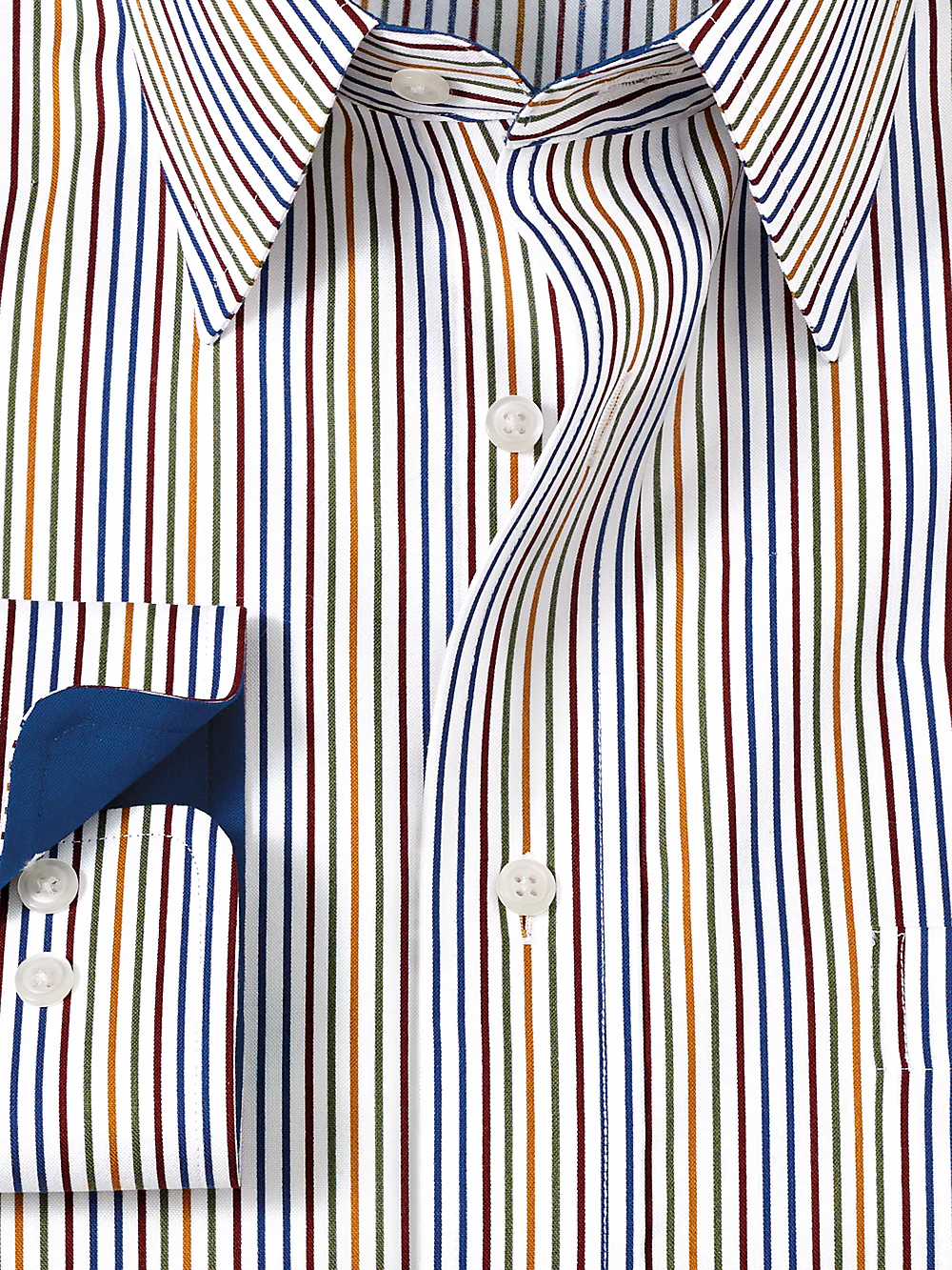 Non-Iron Cotton Stripe Dress Shirt With Contrast Trim - Multi - Image 6