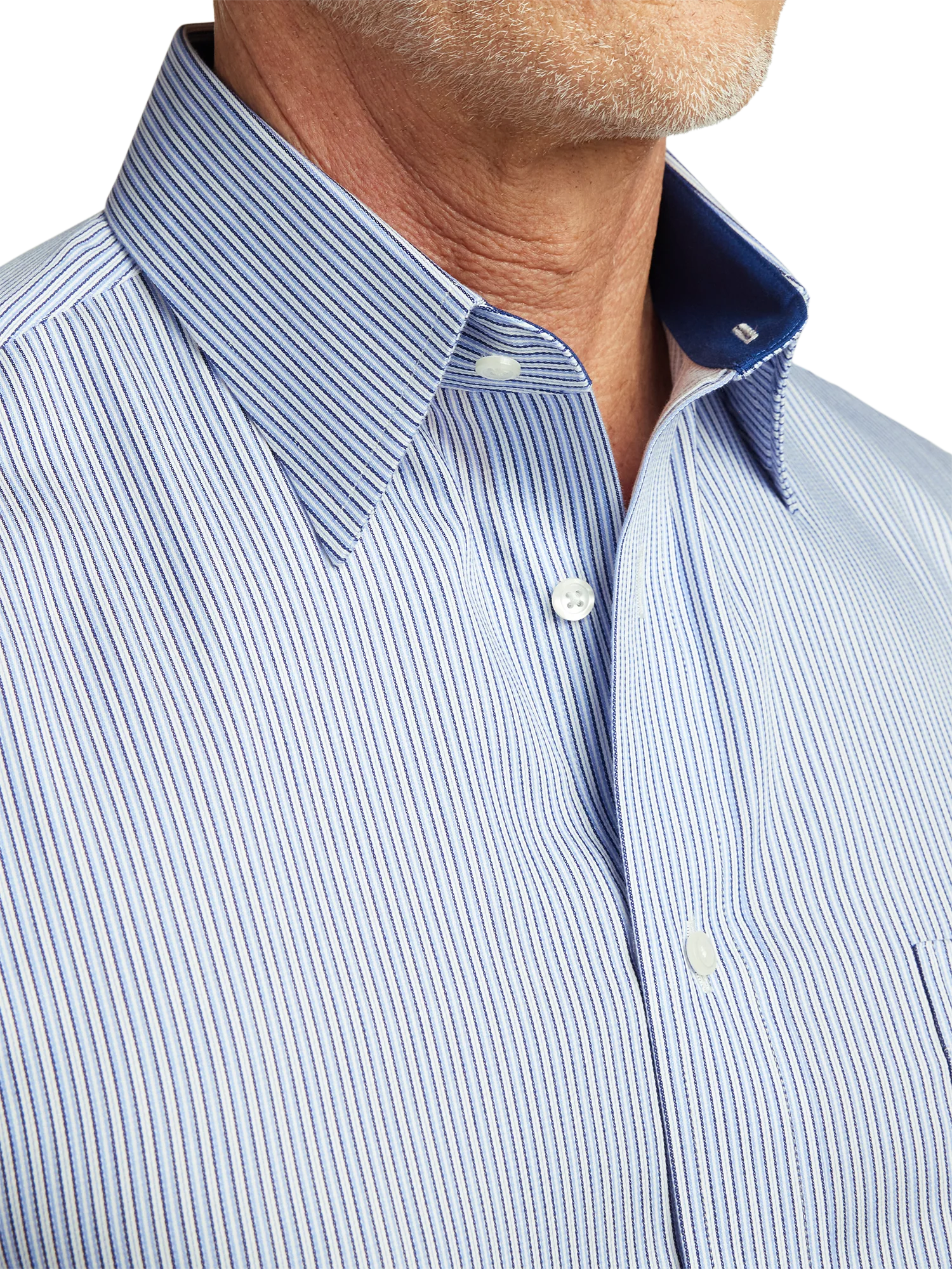 Non-Iron Cotton Stripe Dress Shirt With Contrast Trim - Blue - Image 3