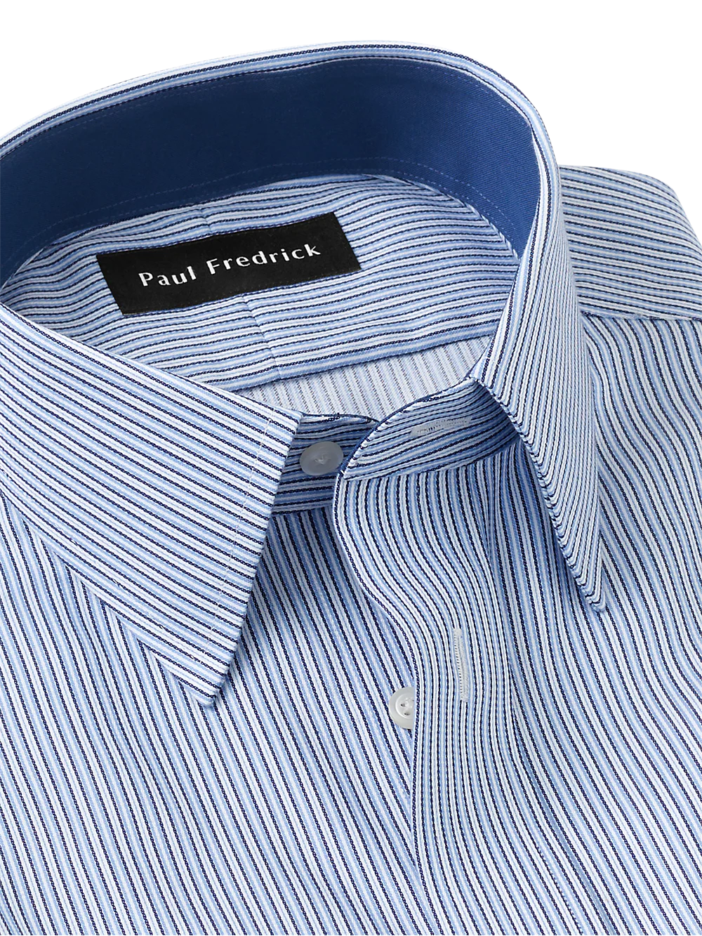Non-Iron Cotton Stripe Dress Shirt With Contrast Trim - Blue - Image 7