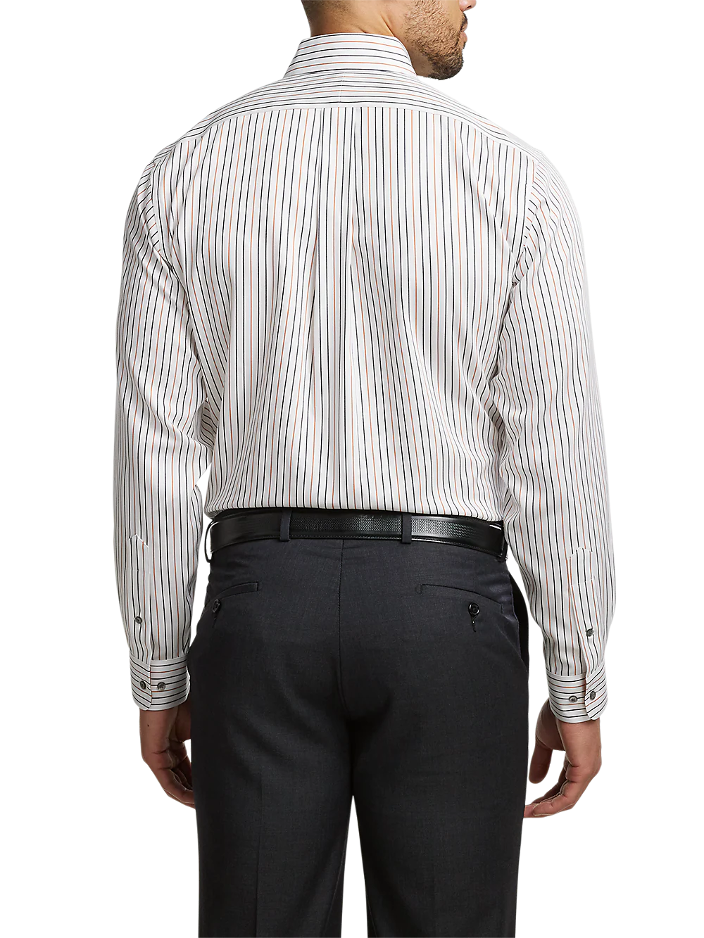 Non-Iron Cotton Stripe Dress Shirt With Contrast Trim - White/rust - Image 5