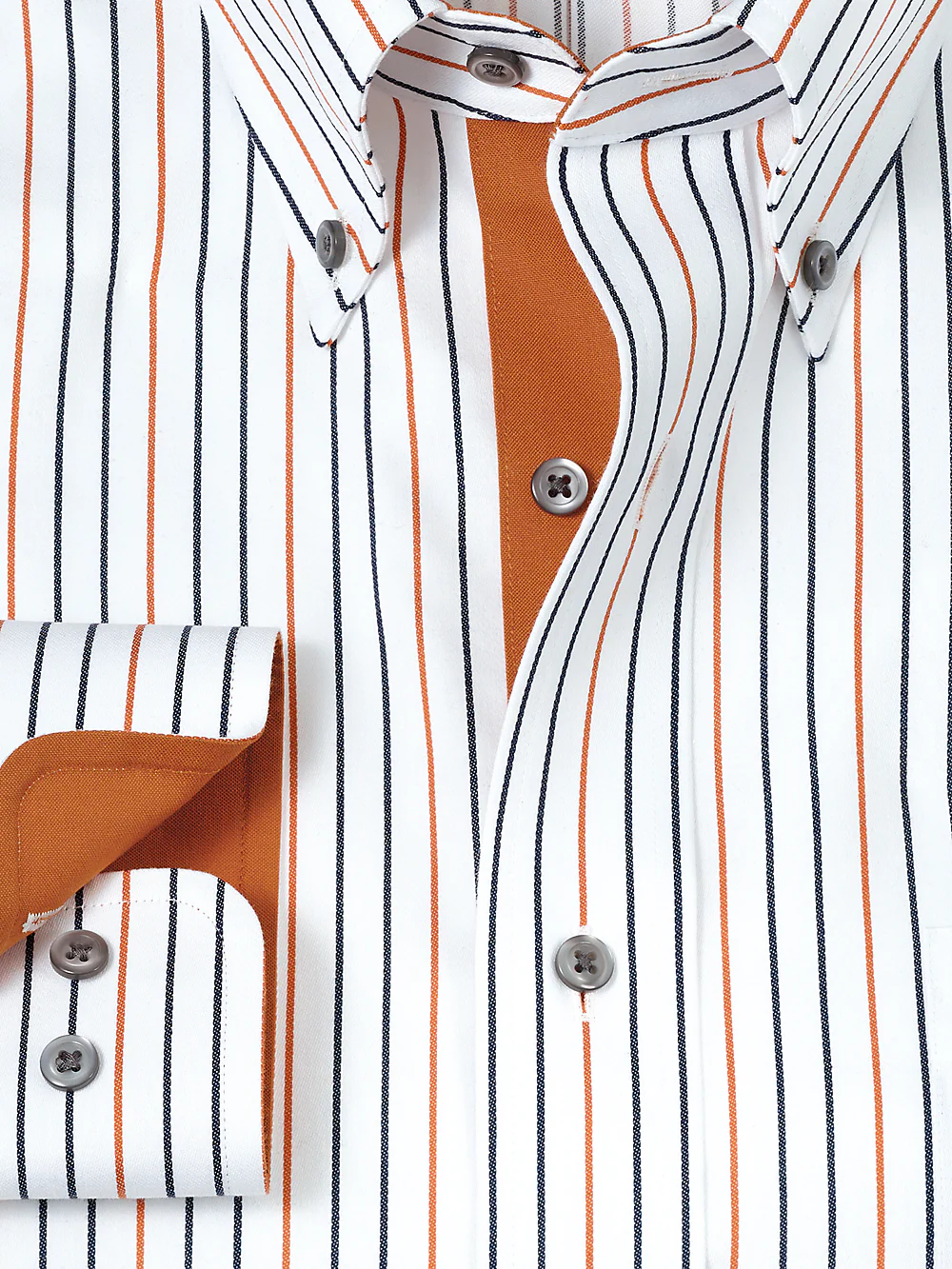 Non-Iron Cotton Stripe Dress Shirt With Contrast Trim - White/rust - Image 6