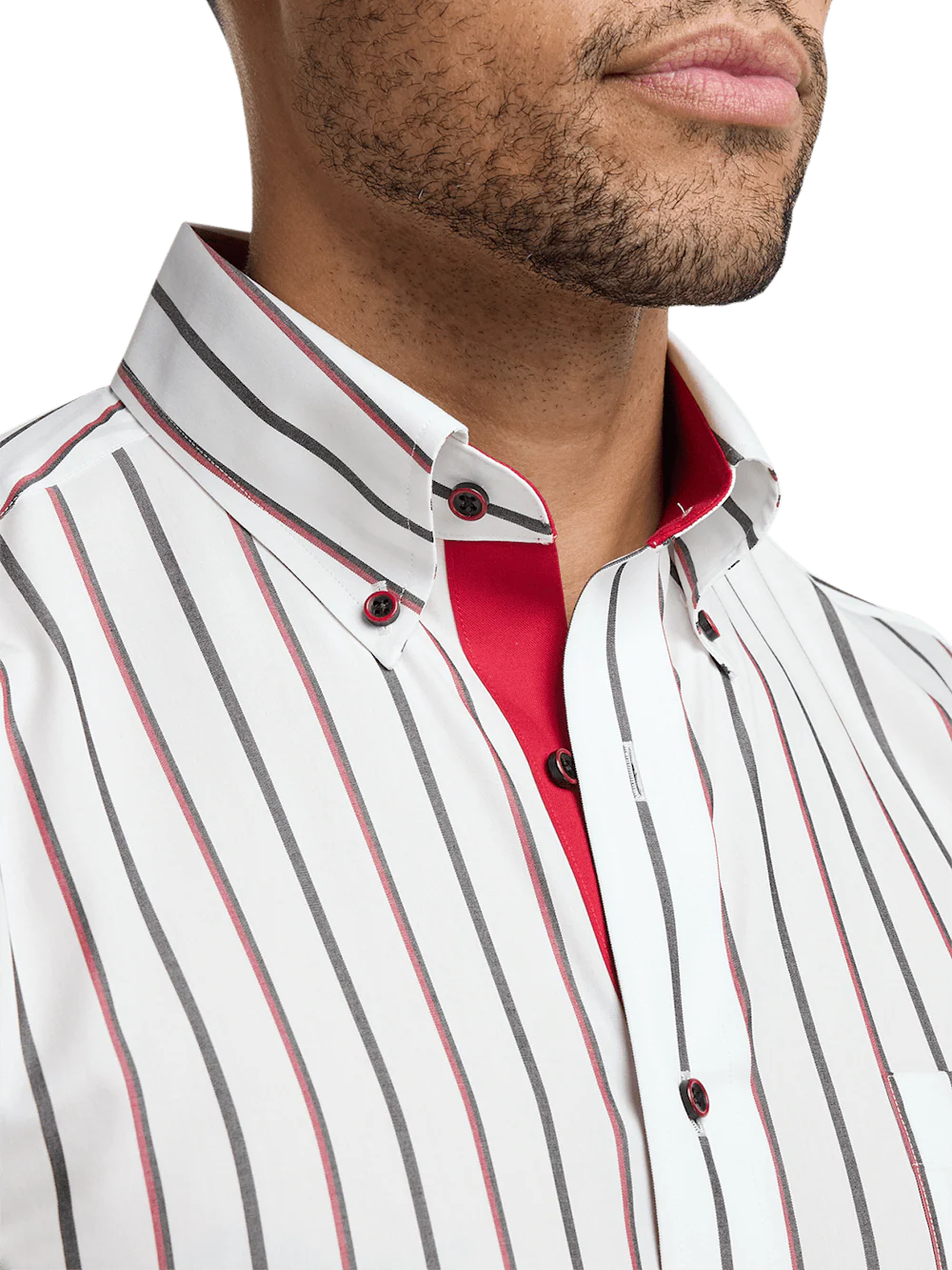 Non-Iron Cotton Stripe Dress Shirt With Contrast Trim - Black/red - Image 3