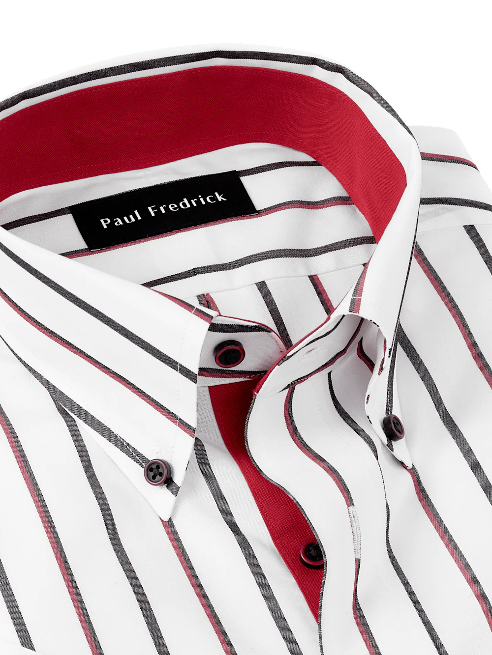 Non-Iron Cotton Stripe Dress Shirt With Contrast Trim - Black/red - Image 7