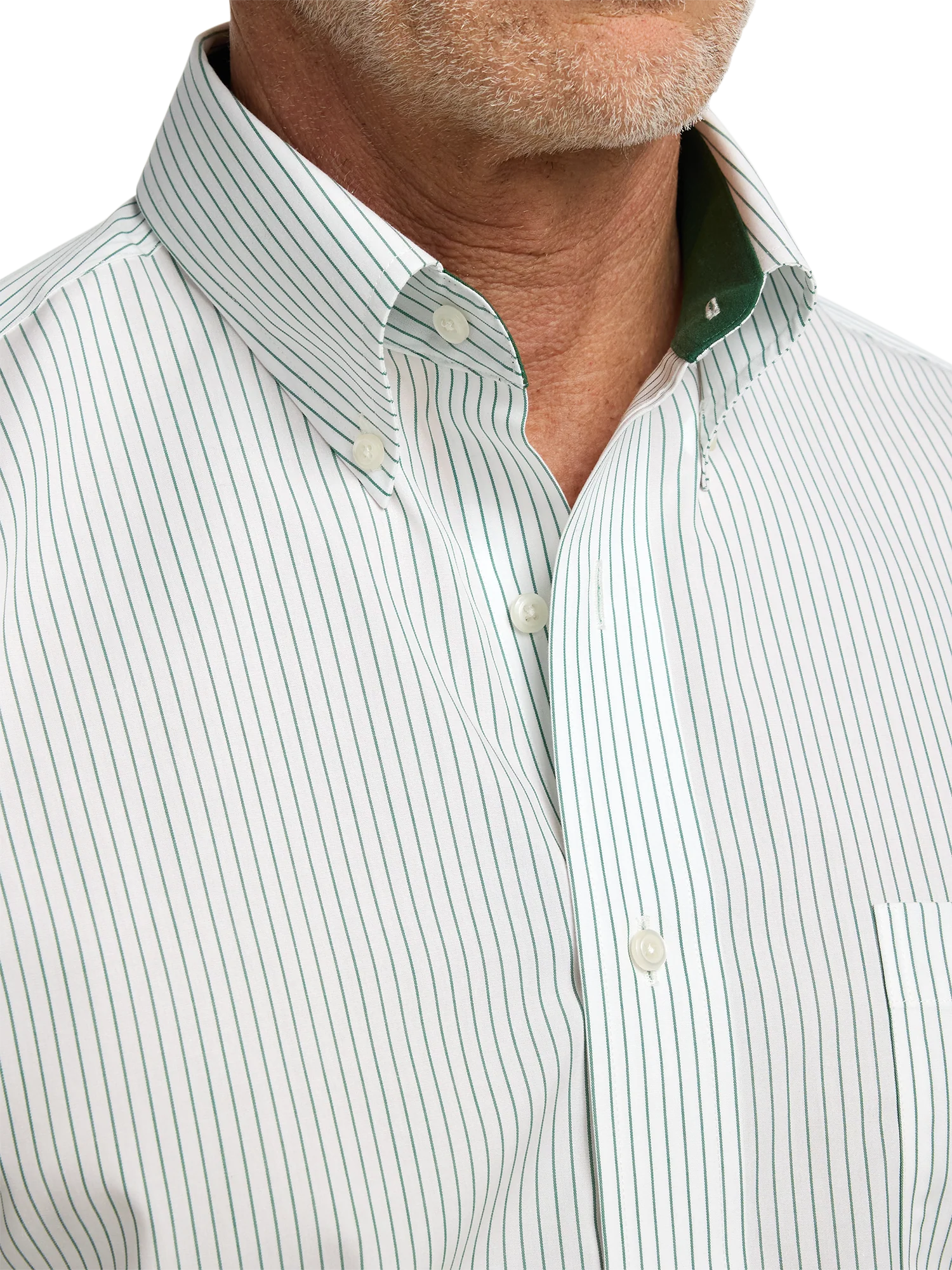 Non-Iron Cotton Stripe Dress Shirt With Contrast Trim - Green - Image 3