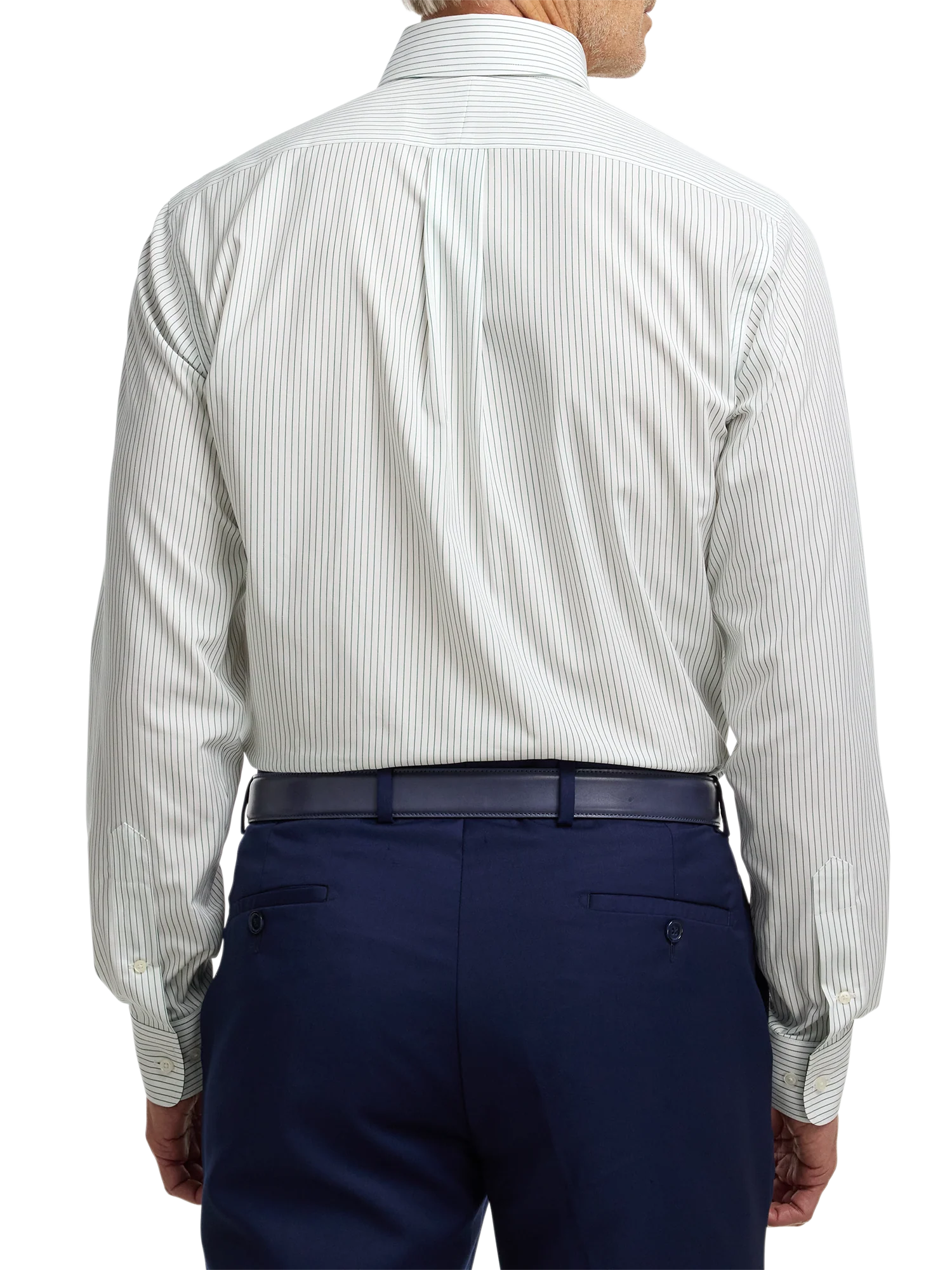Non-Iron Cotton Stripe Dress Shirt With Contrast Trim - Green - Image 5