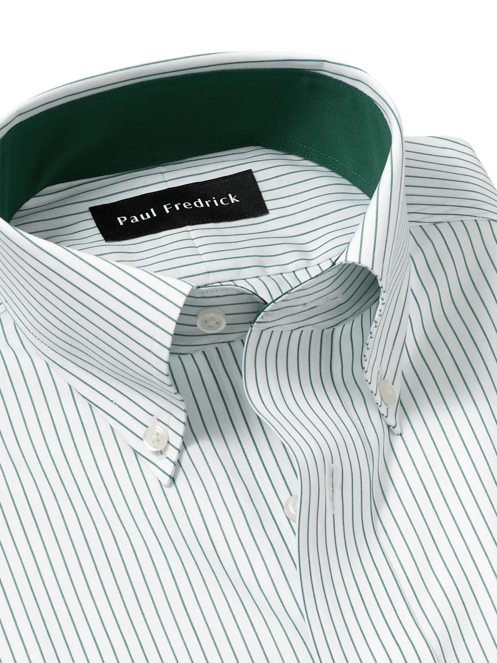 Non-Iron Cotton Stripe Dress Shirt With Contrast Trim - Green - Image 7