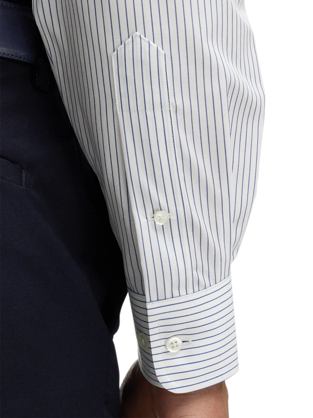 Non-Iron Cotton Stripe Dress Shirt With Contrast Trim - Cobalt - Image 4