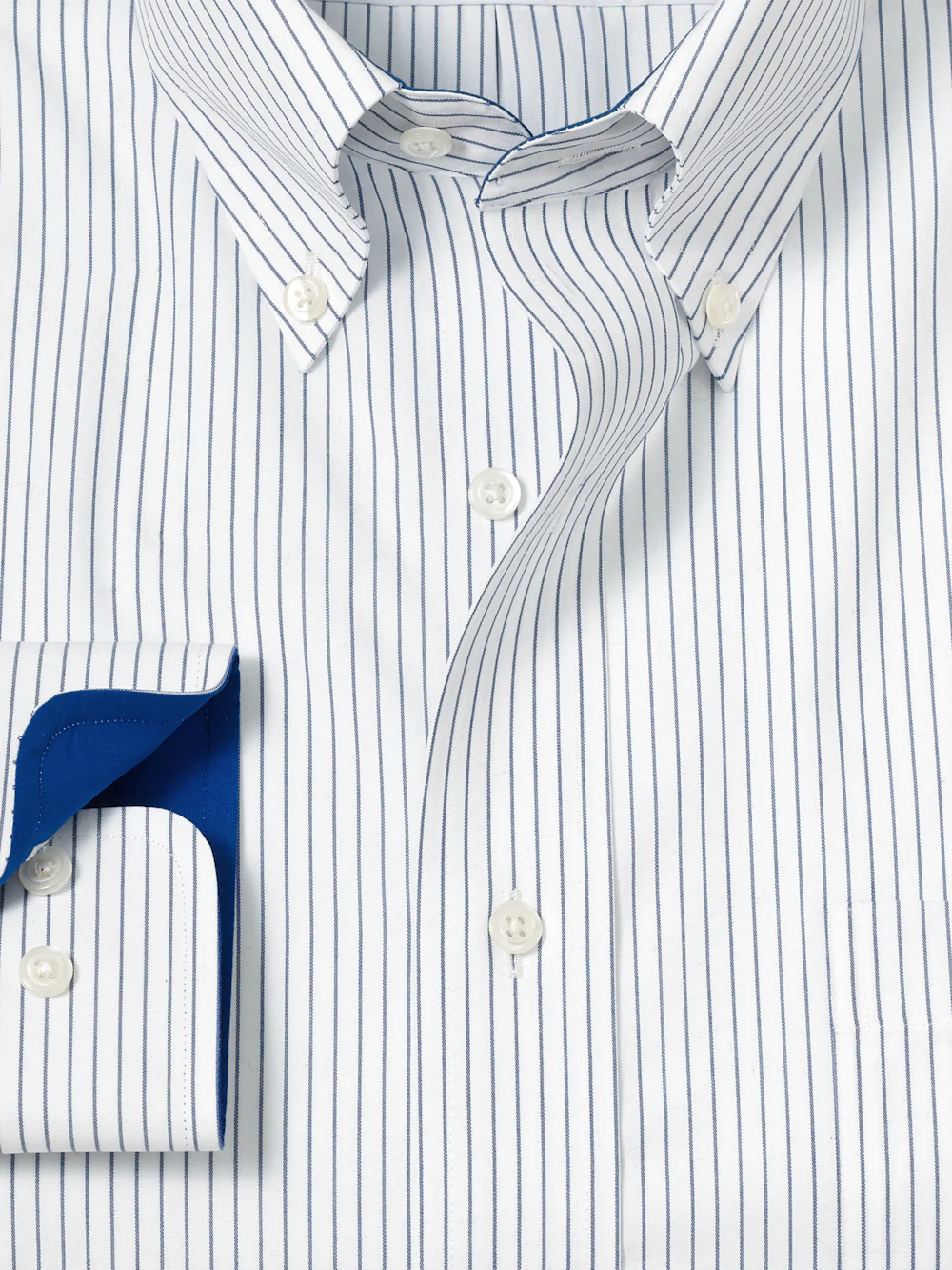Non-Iron Cotton Stripe Dress Shirt With Contrast Trim - Cobalt - Image 6