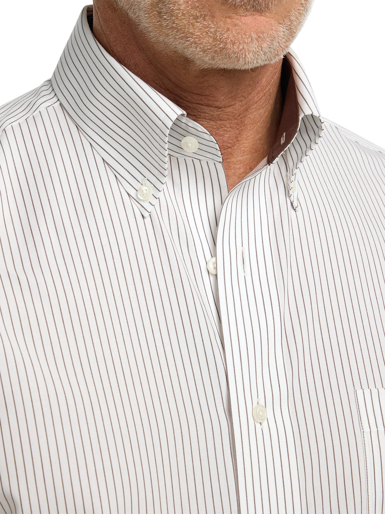Non-Iron Cotton Stripe Dress Shirt With Contrast Trim - Brown - Image 3