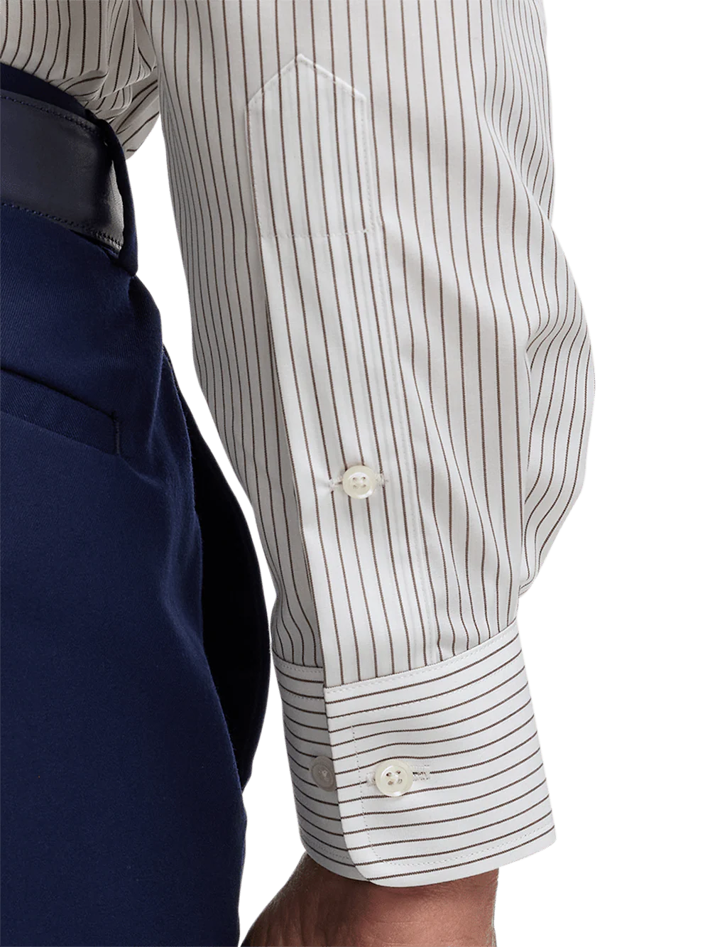 Non-Iron Cotton Stripe Dress Shirt With Contrast Trim - Brown - Image 4