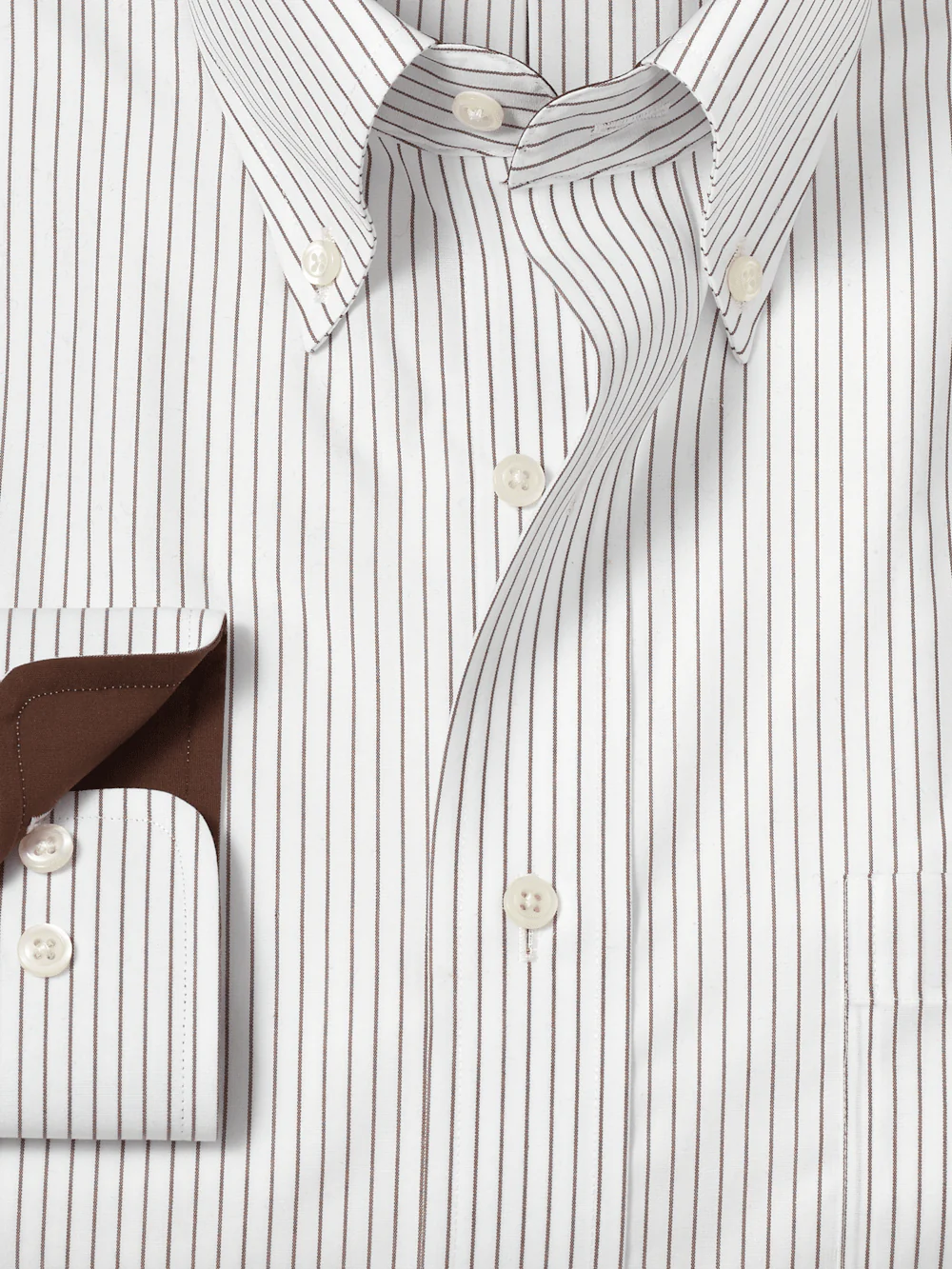 Non-Iron Cotton Stripe Dress Shirt With Contrast Trim - Brown - Image 6
