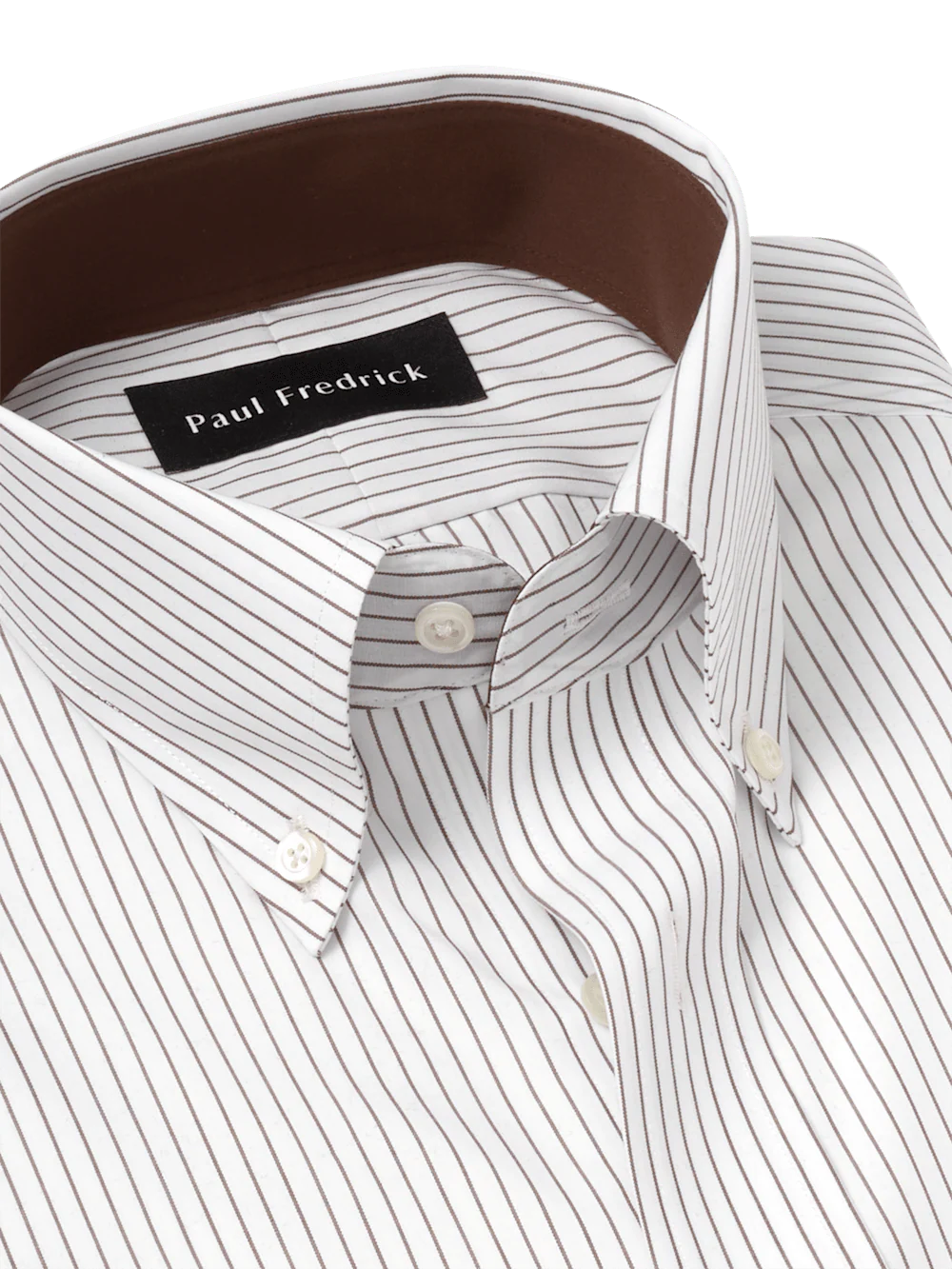 Non-Iron Cotton Stripe Dress Shirt With Contrast Trim - Brown - Image 7