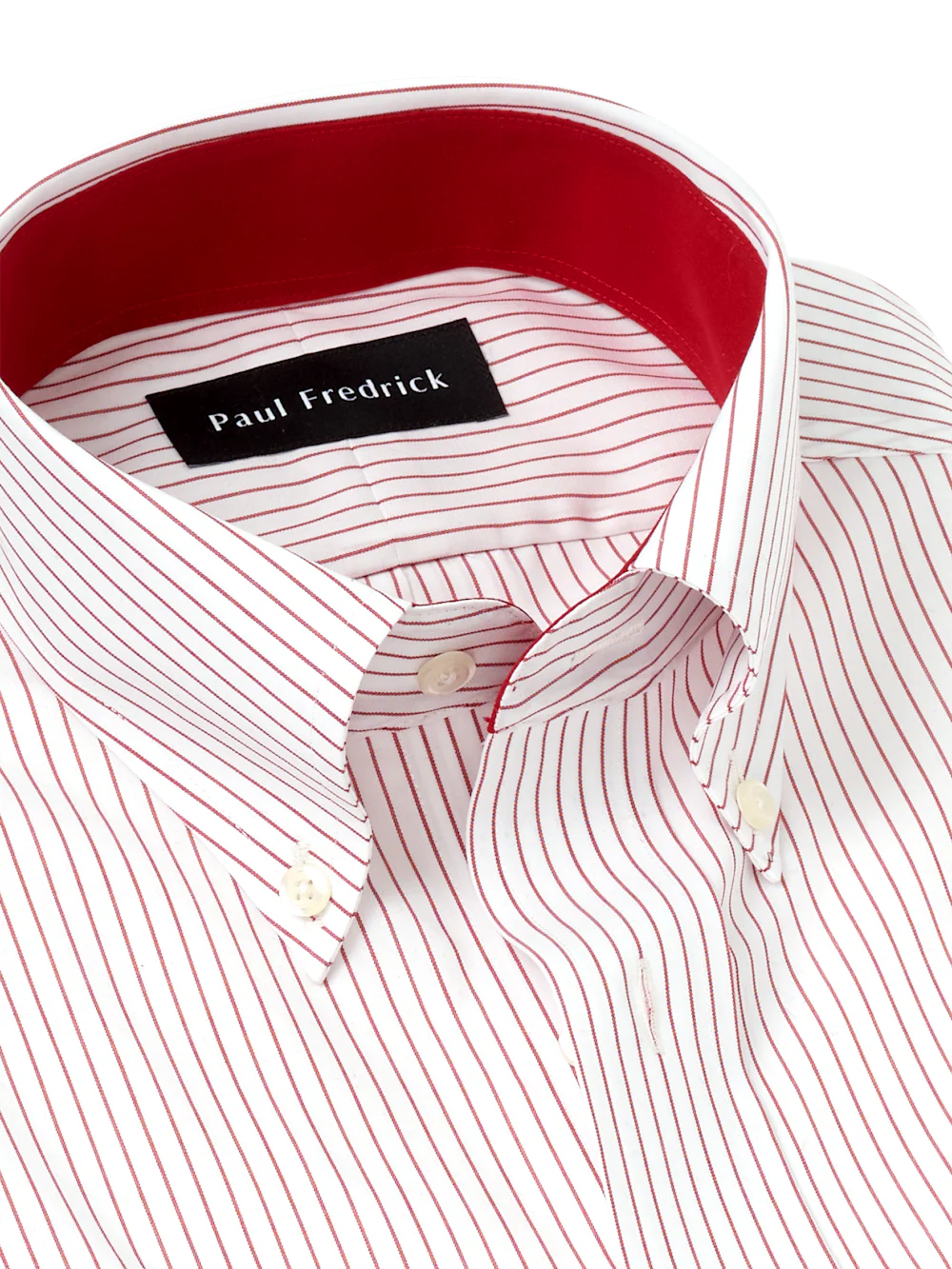 Non-Iron Cotton Stripe Dress Shirt With Contrast Trim - Red - Image 7
