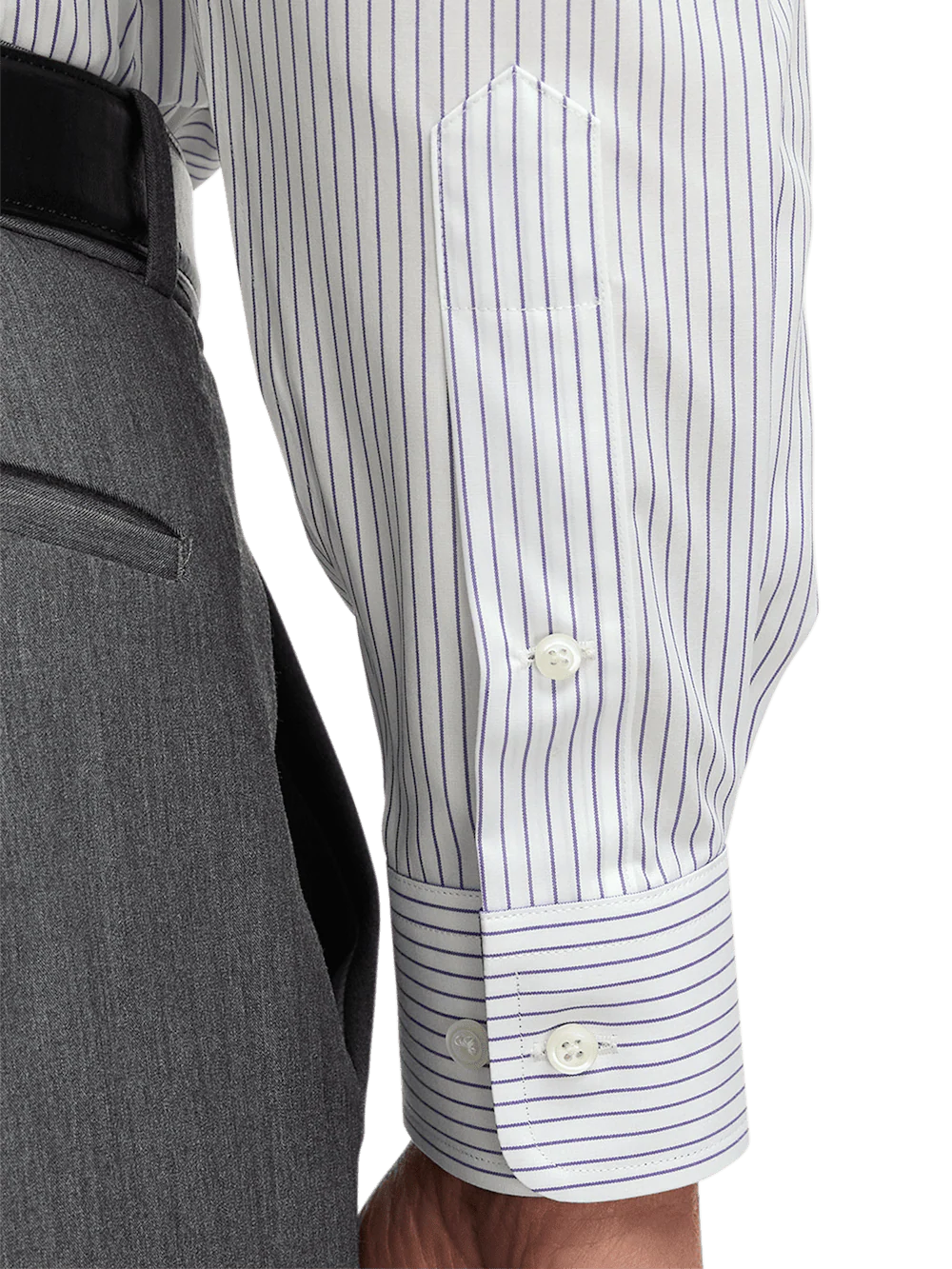 Non-Iron Cotton Stripe Dress Shirt With Contrast Trim - Purple - Image 4