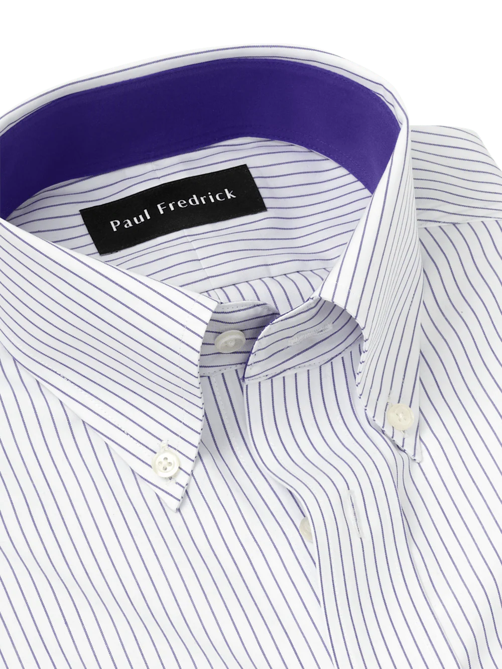 Non-Iron Cotton Stripe Dress Shirt With Contrast Trim - Purple - Image 7