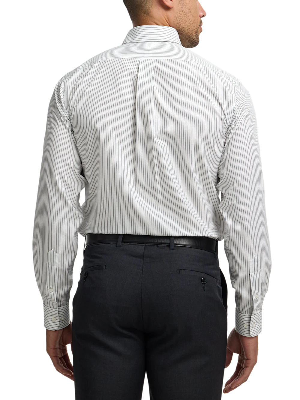 Non-Iron Cotton Stripe Dress Shirt With Contrast Trim - Black - Image 5