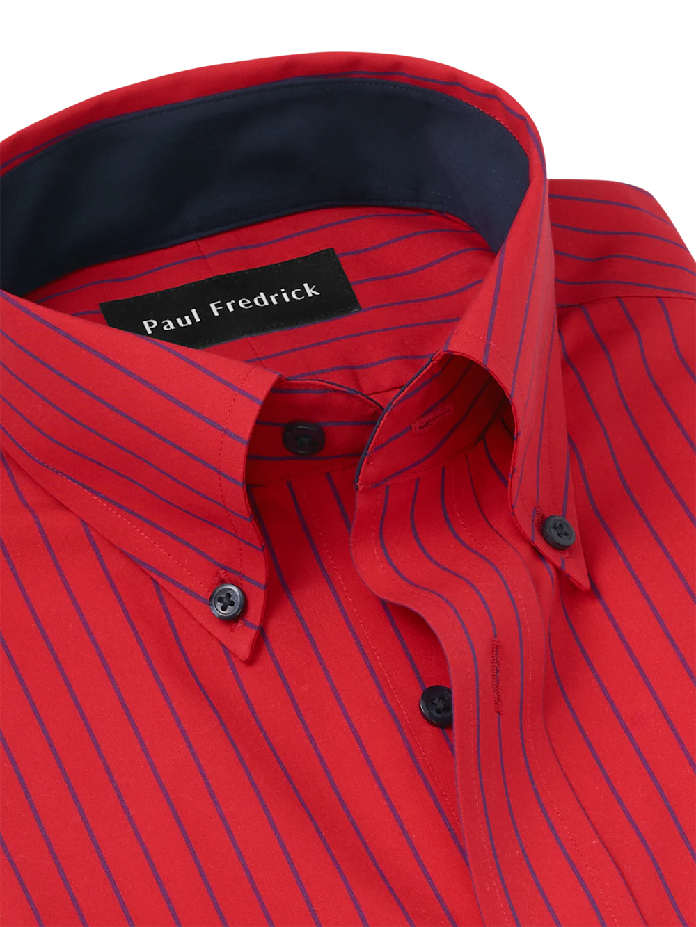 Non-Iron Cotton Stripe Dress Shirt With Contrast Trim - Red - Image 7