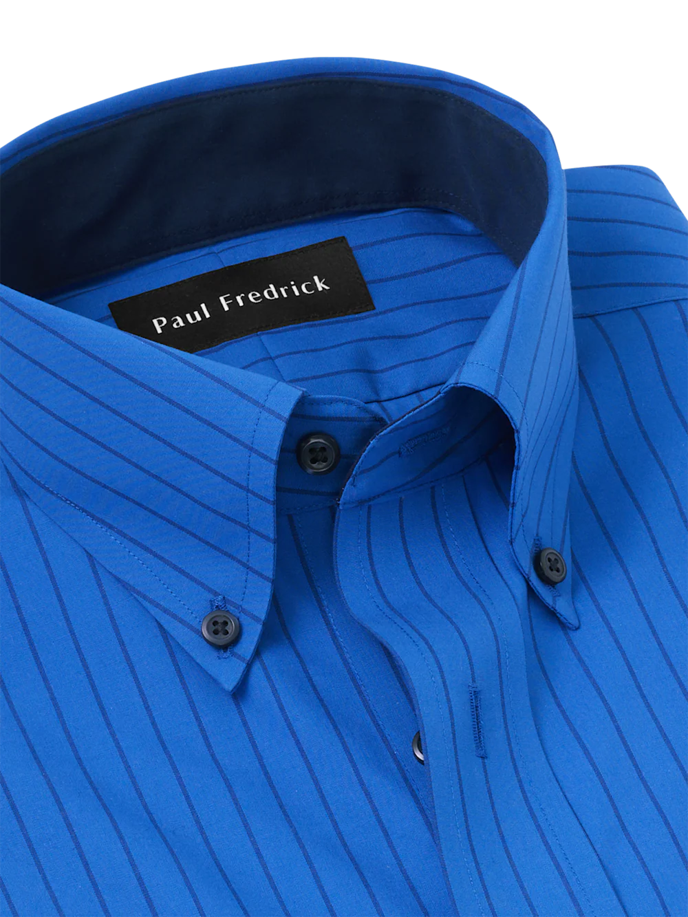 Non-Iron Cotton Stripe Dress Shirt With Contrast Trim - Blue - Image 7