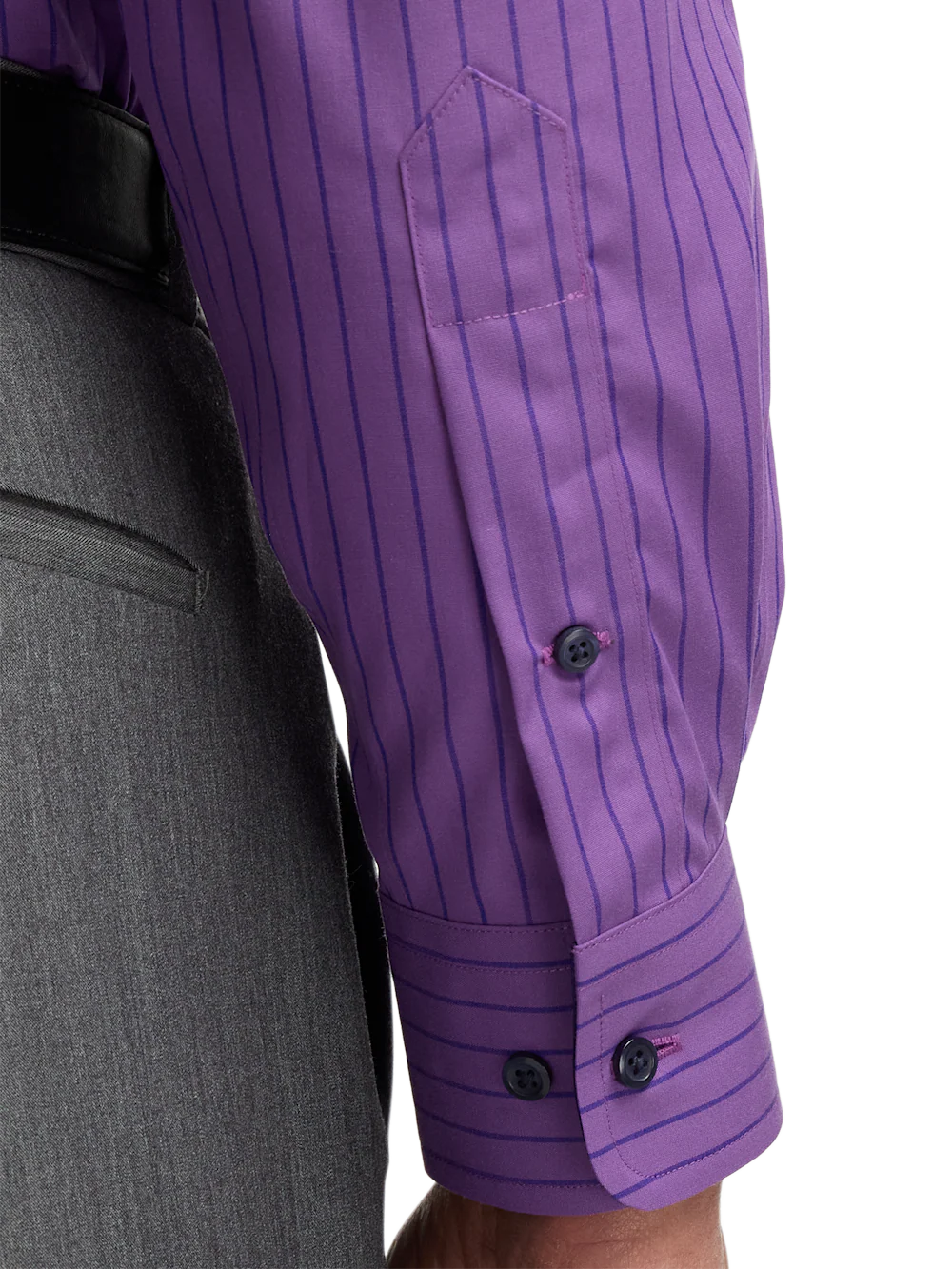 Non-Iron Cotton Stripe Dress Shirt With Contrast Trim - Purple - Image 4