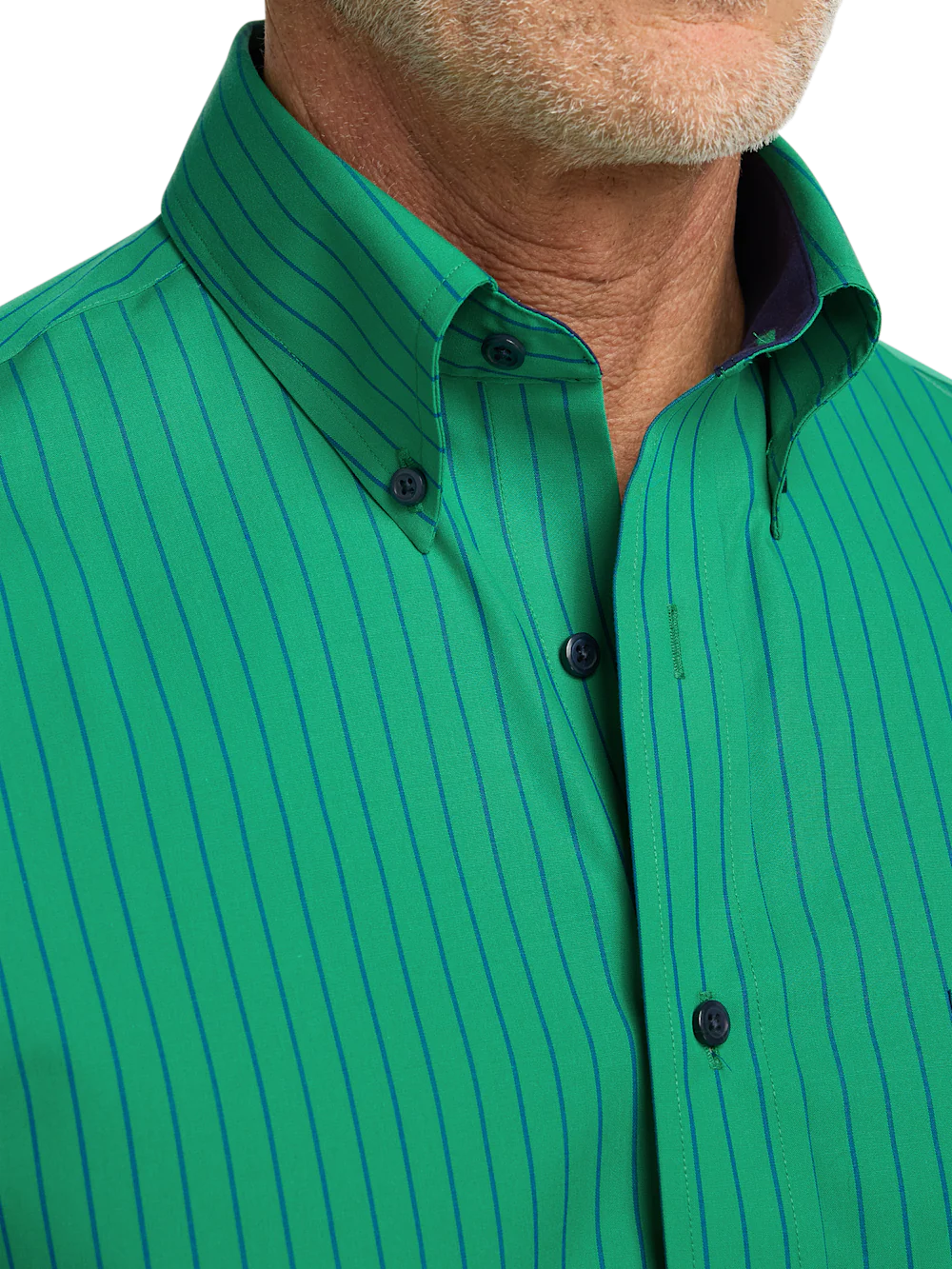 Non-Iron Cotton Stripe Dress Shirt With Contrast Trim - Green - Image 3