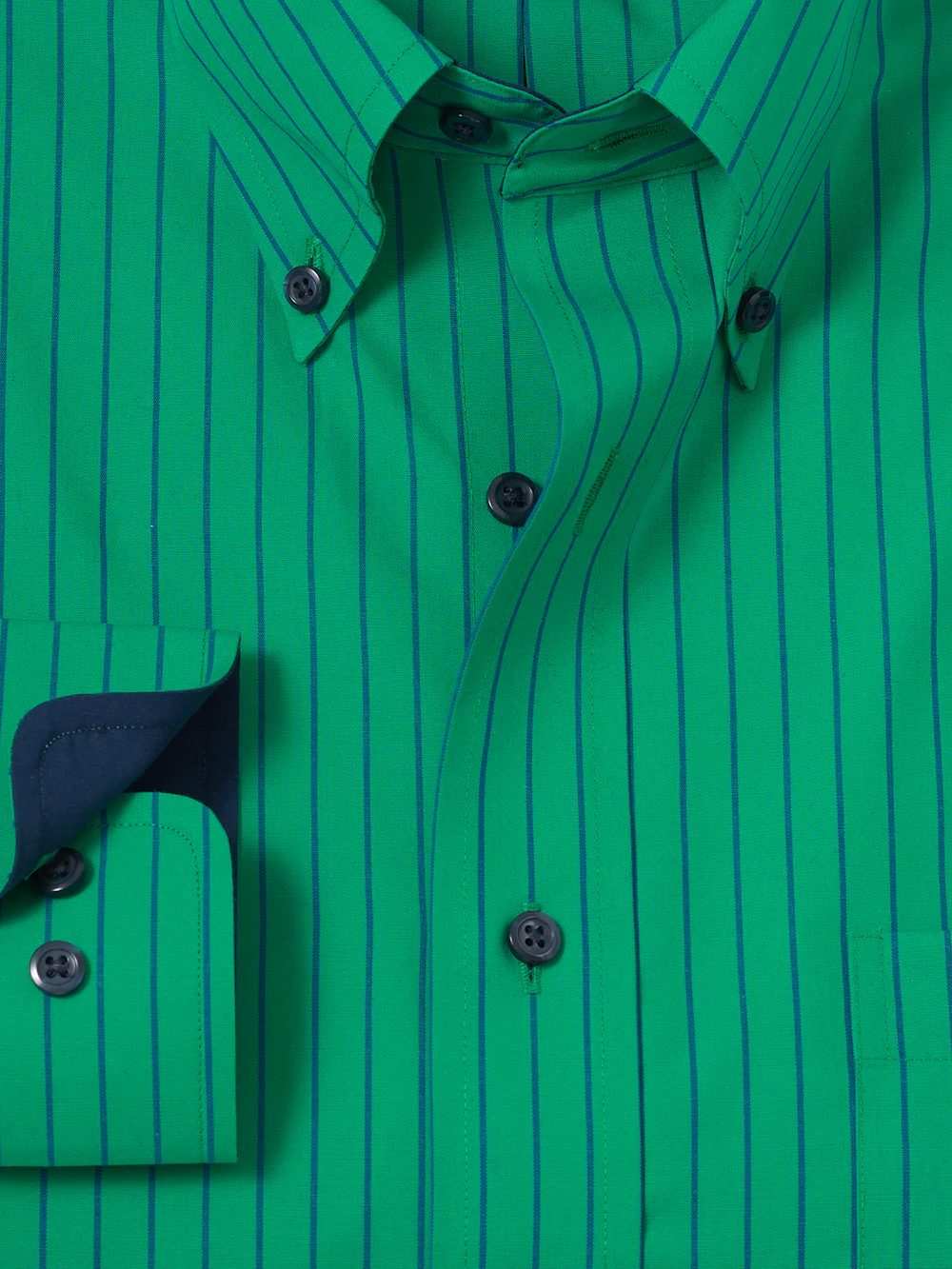 Non-Iron Cotton Stripe Dress Shirt With Contrast Trim - Green - Image 6