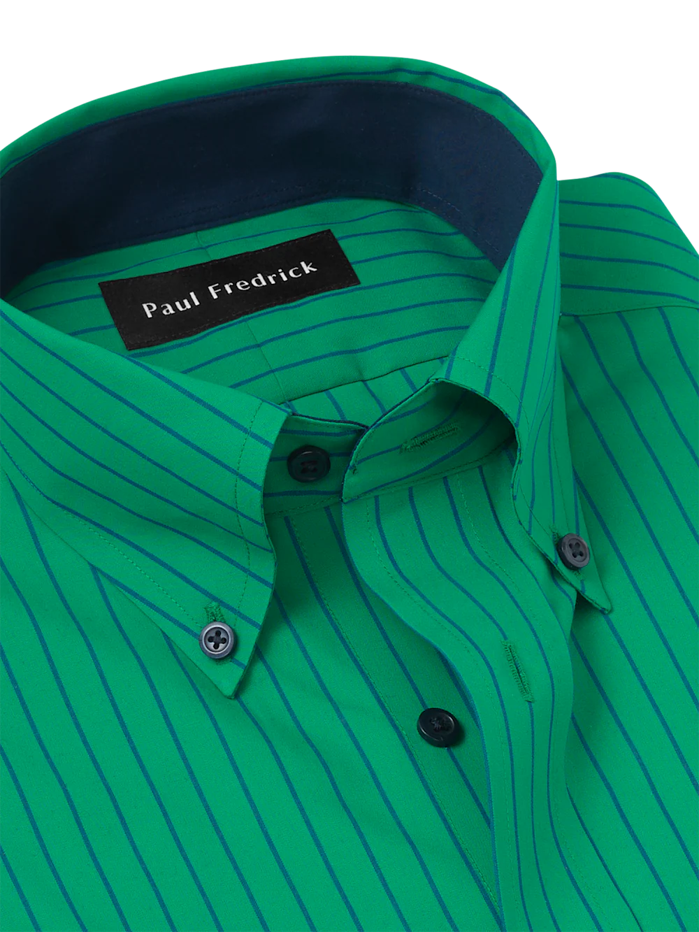 Non-Iron Cotton Stripe Dress Shirt With Contrast Trim - Green - Image 7