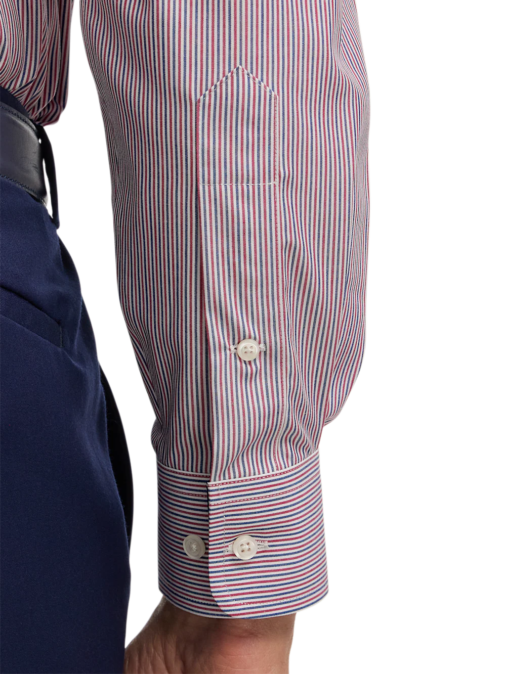 Non-Iron Cotton Stripe Dress Shirt With Contrast Trim - Red - Image 4