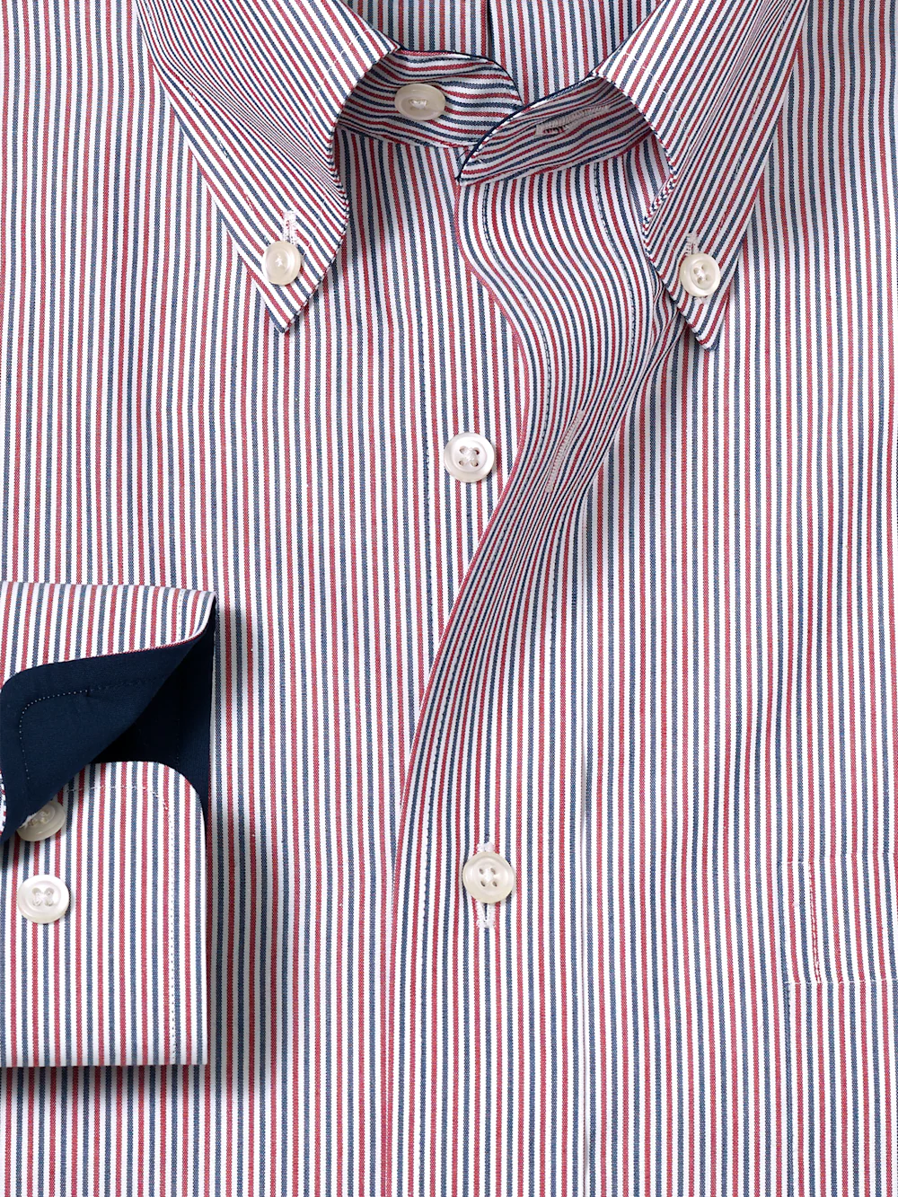 Non-Iron Cotton Stripe Dress Shirt With Contrast Trim - Red - Image 6