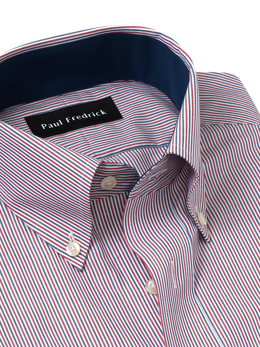 Non-Iron Cotton Stripe Dress Shirt With Contrast Trim - Red - Image 7