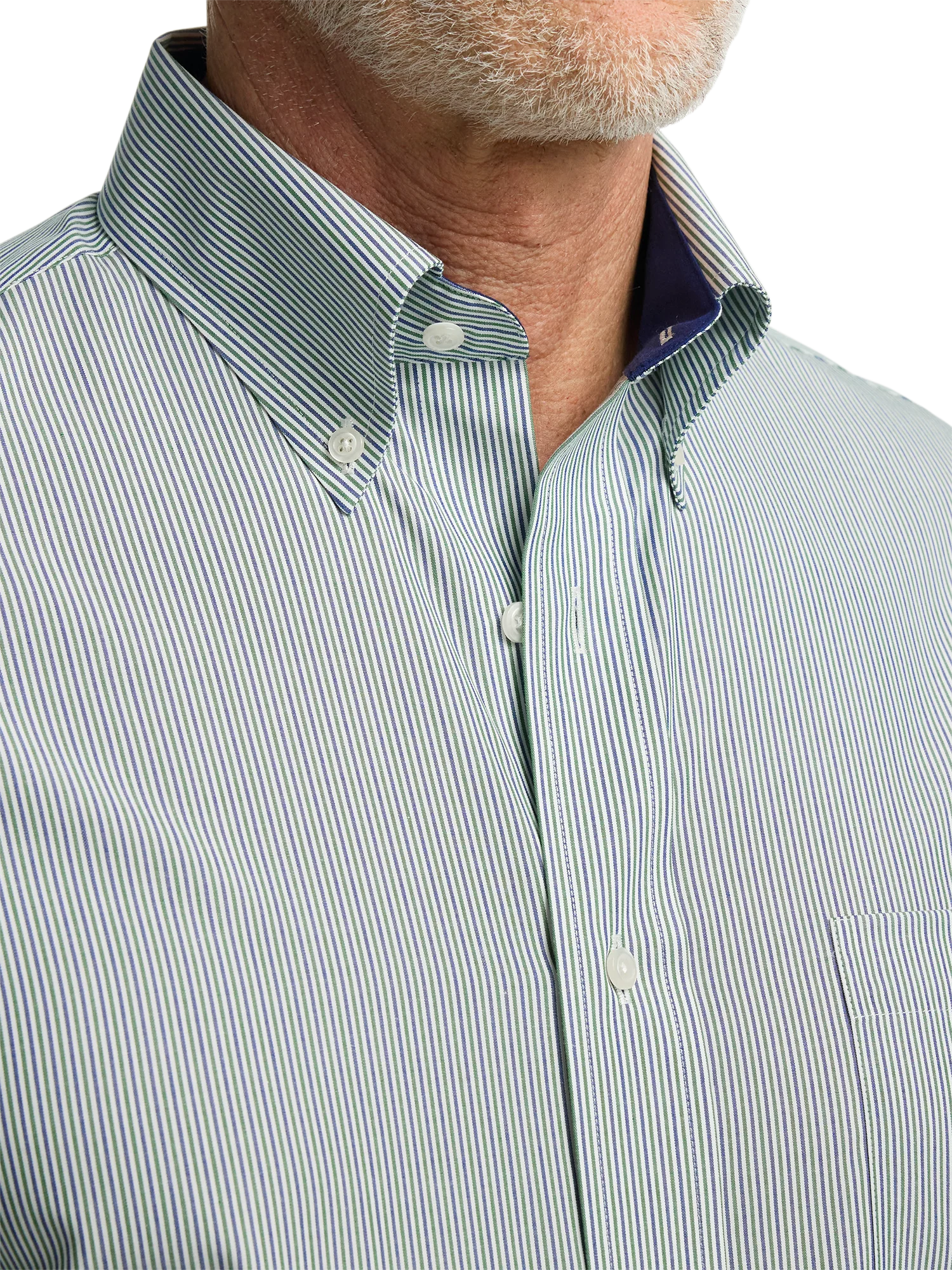 Non-Iron Cotton Stripe Dress Shirt With Contrast Trim - Green - Image 3