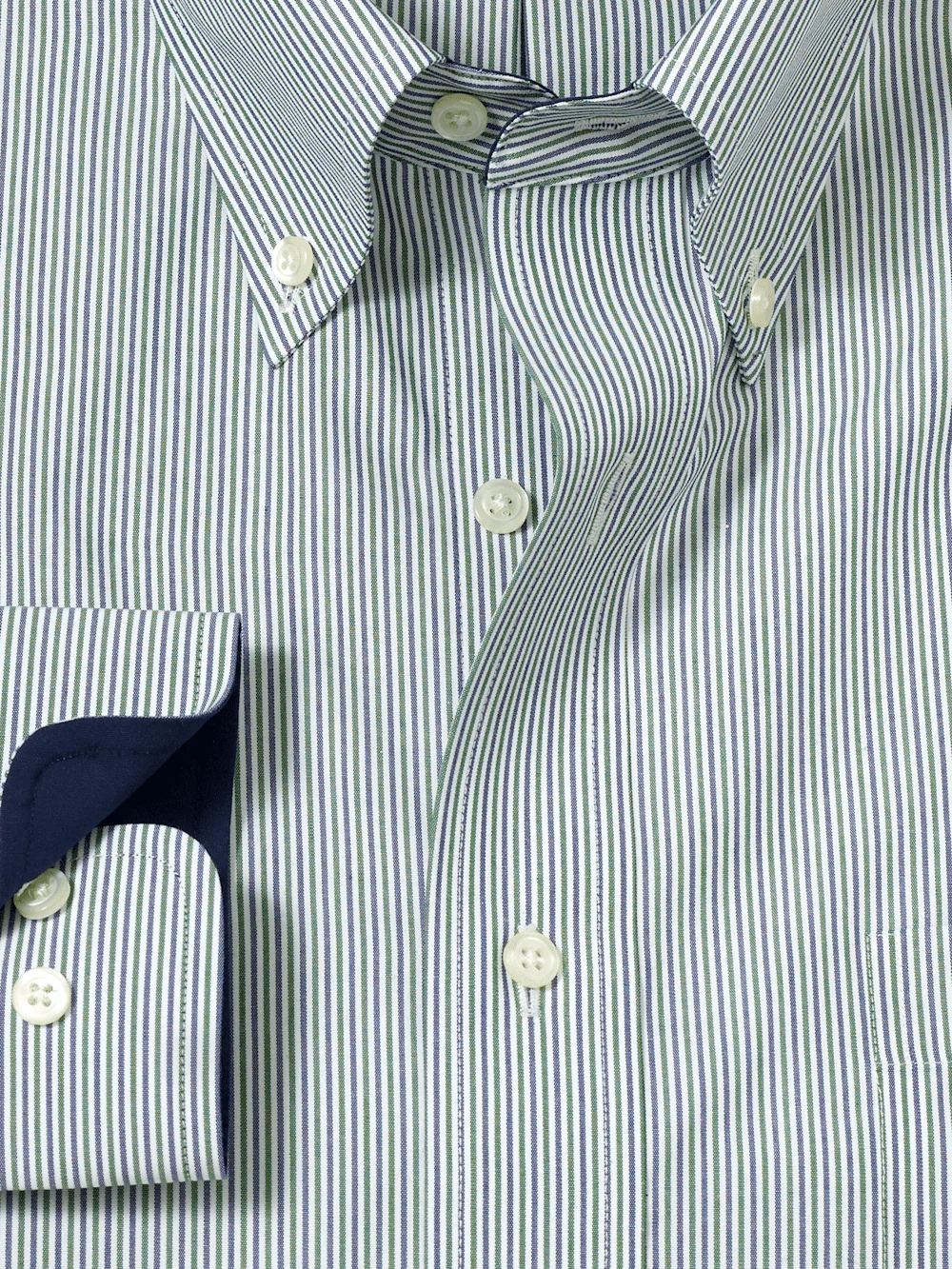 Non-Iron Cotton Stripe Dress Shirt With Contrast Trim - Green - Image 6