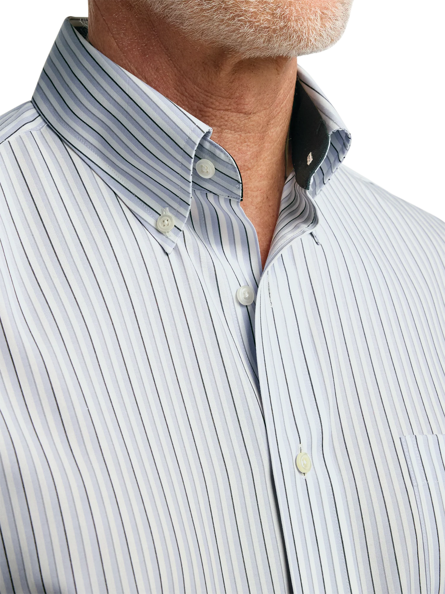 Non-Iron Cotton Stripe Dress Shirt With Contrast Trim - Grey/white - Image 3