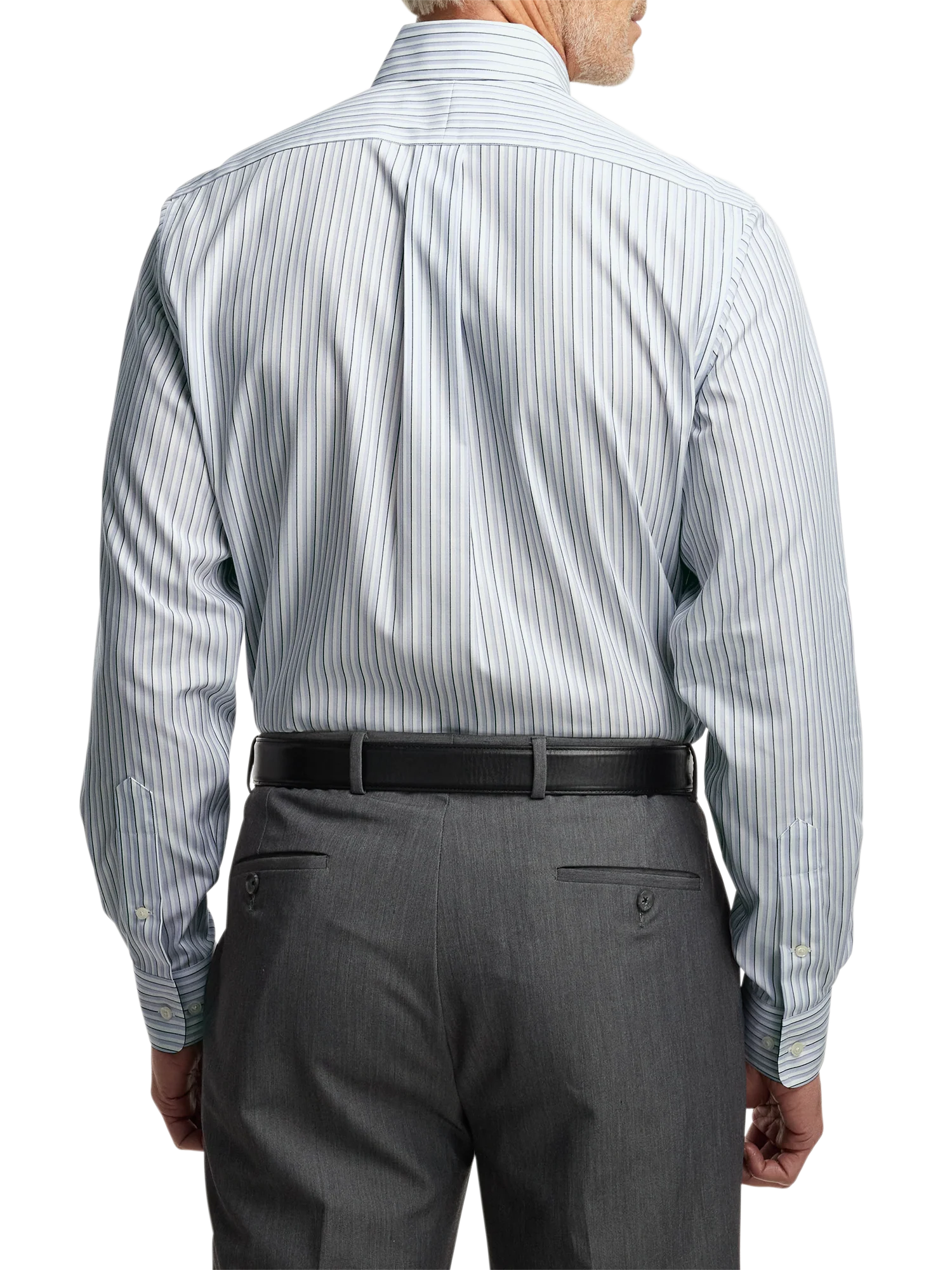 Non-Iron Cotton Stripe Dress Shirt With Contrast Trim - Grey/white - Image 5