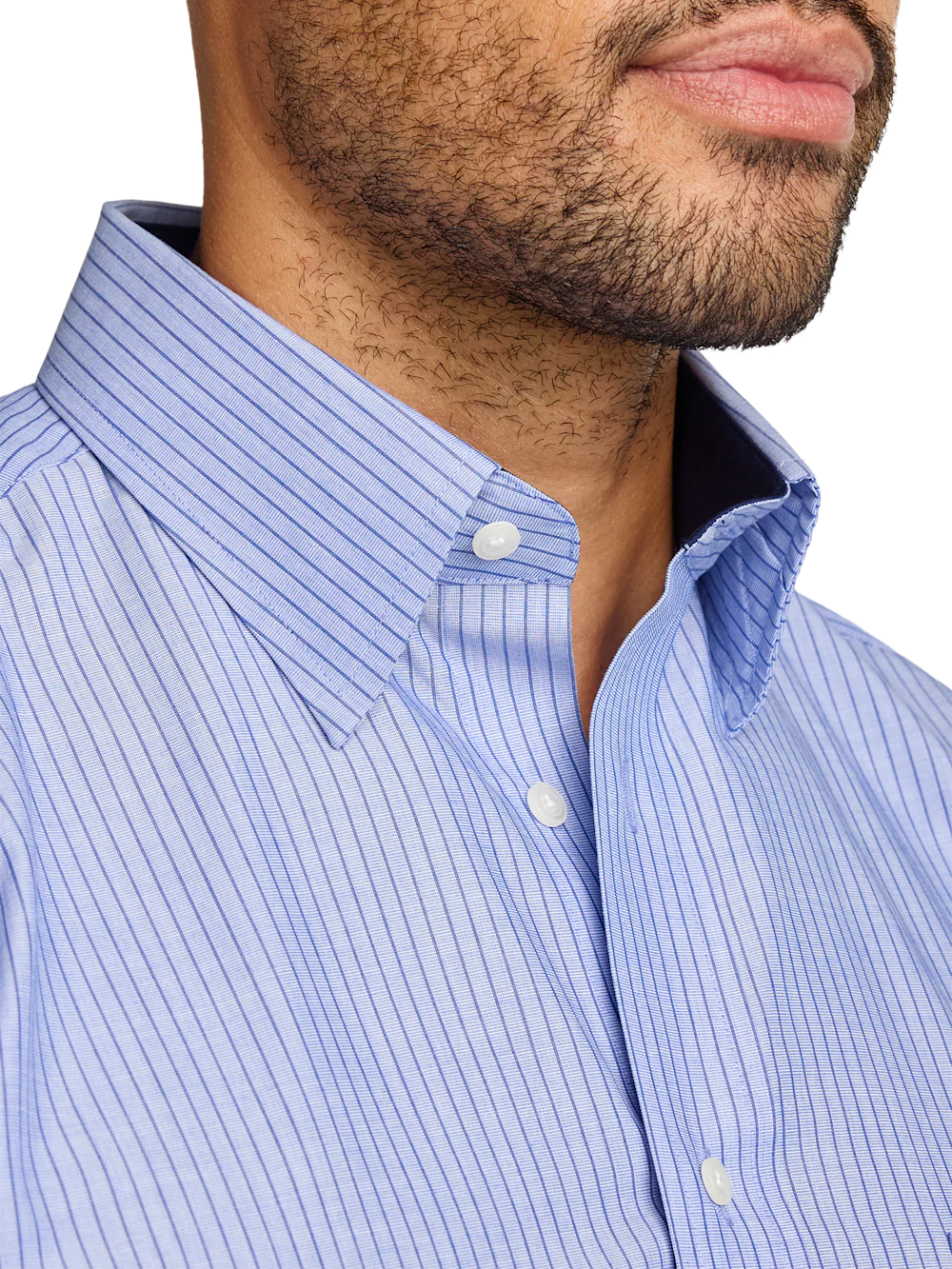 Non-Iron Cotton Stripe Dress Shirt With Contrast Trim - Blue - Image 3