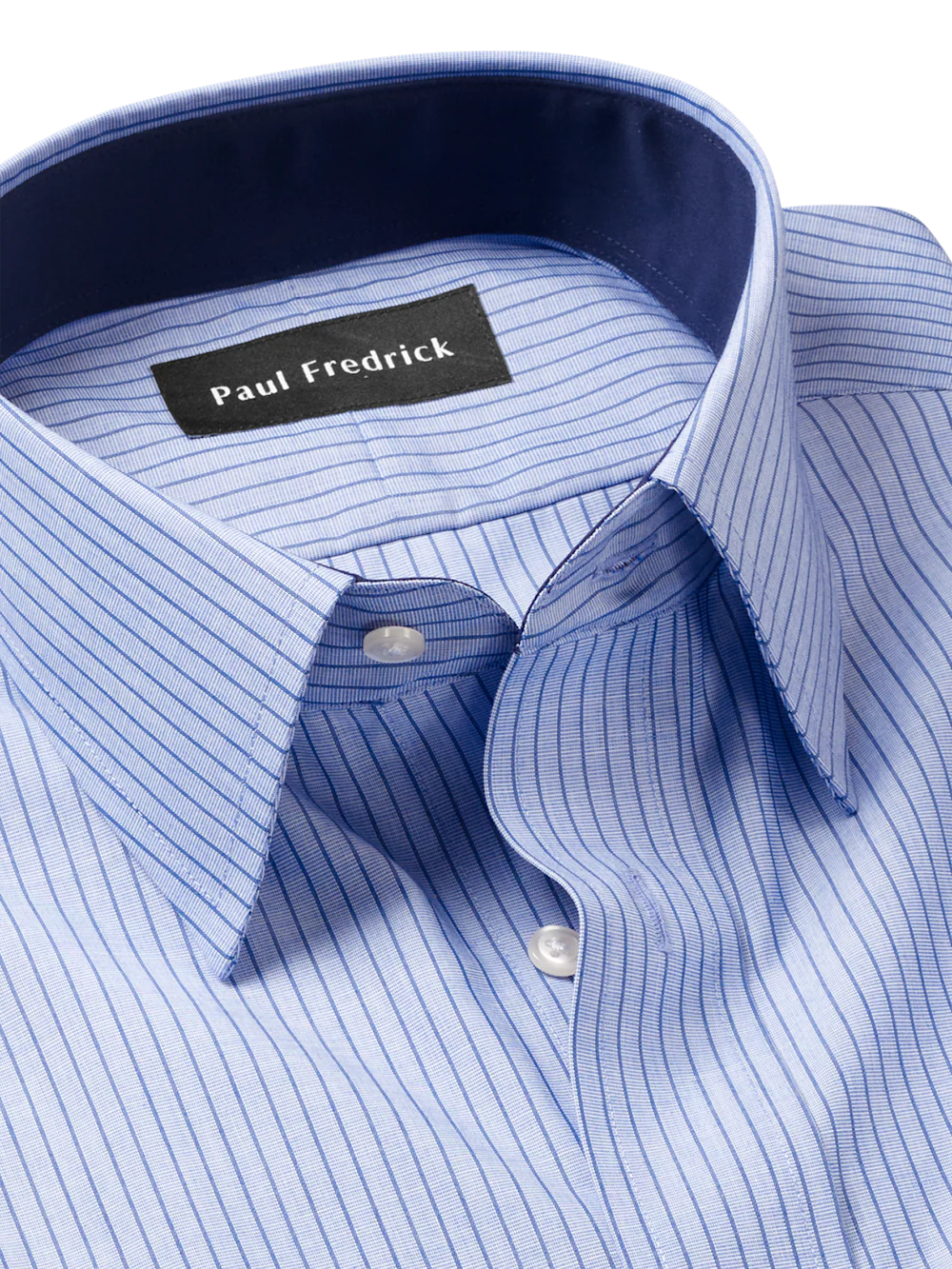 Non-Iron Cotton Stripe Dress Shirt With Contrast Trim - Blue - Image 7