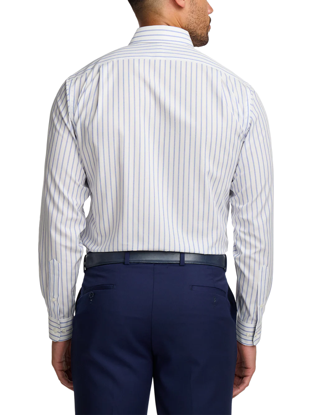 Non-Iron Cotton Stripe Dress Shirt With Contrast Trim - Blue - Image 5