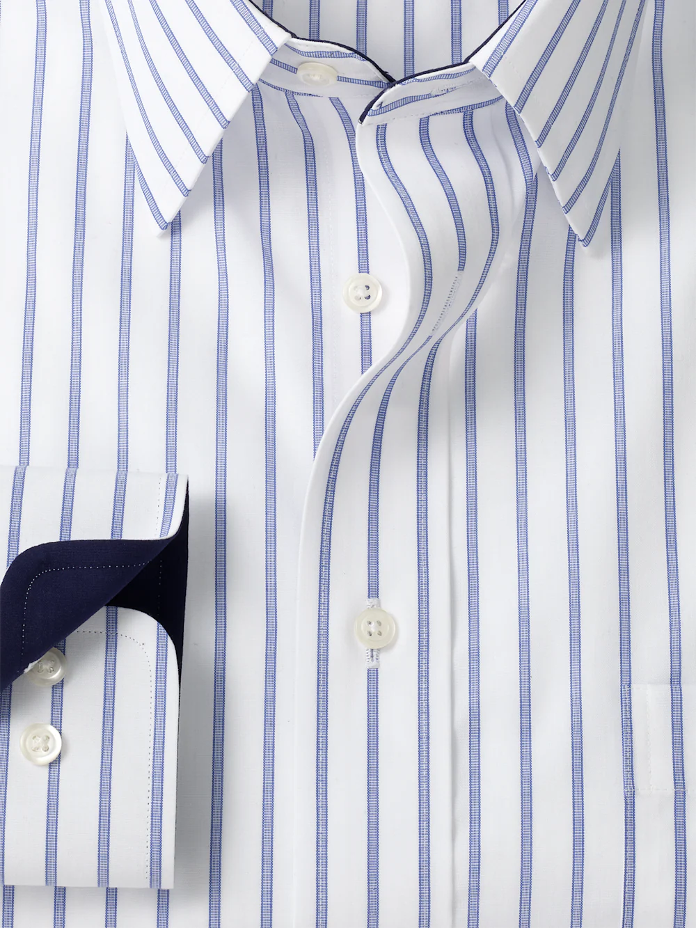 Non-Iron Cotton Stripe Dress Shirt With Contrast Trim - Blue - Image 6