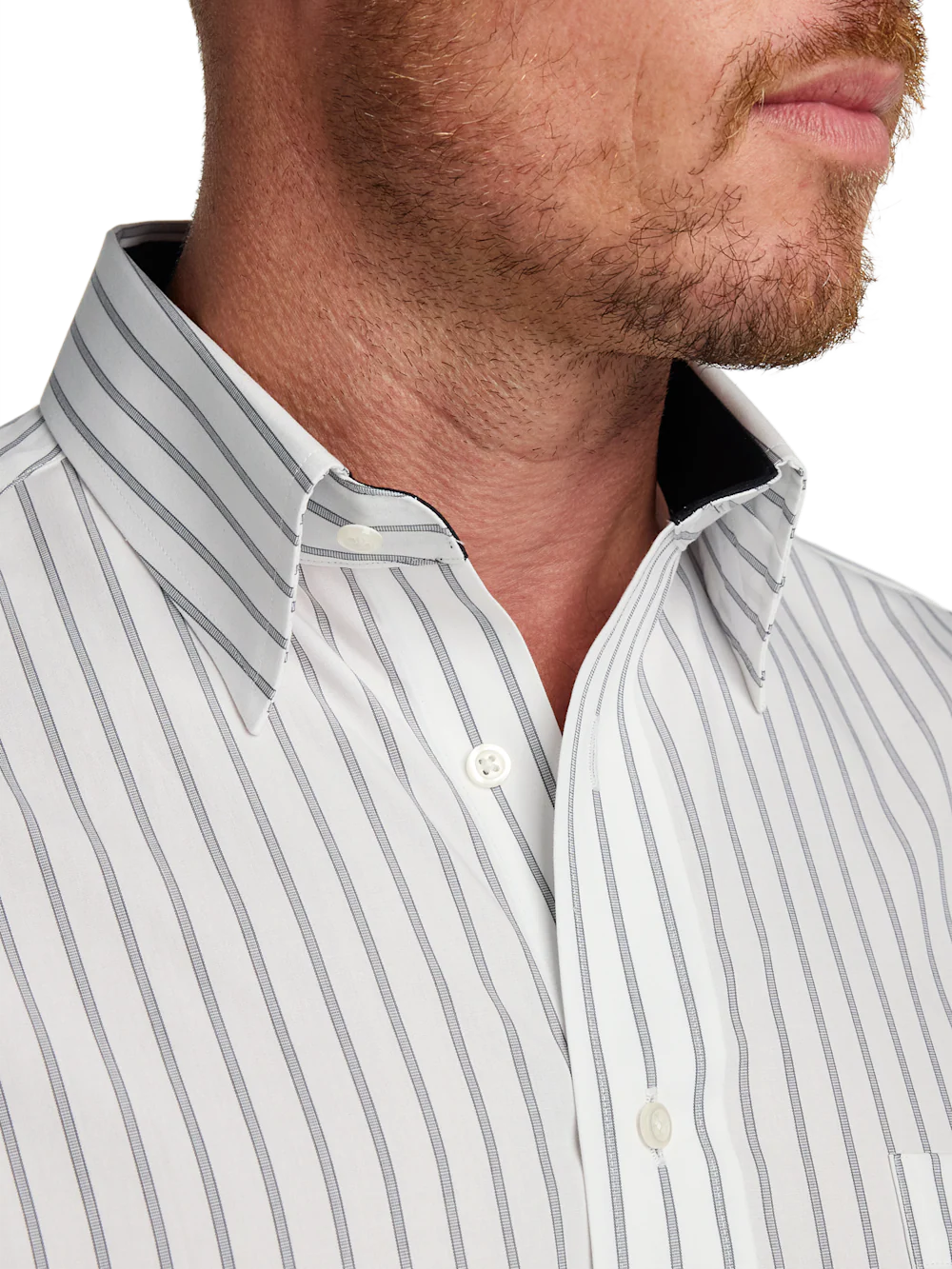 Non-Iron Cotton Stripe Dress Shirt With Contrast Trim - Black - Image 3