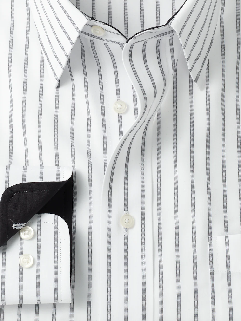 Non-Iron Cotton Stripe Dress Shirt With Contrast Trim - Black - Image 6