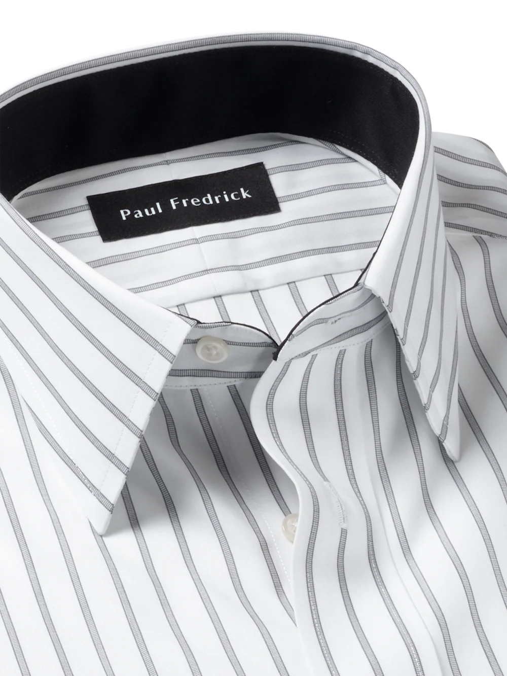 Non-Iron Cotton Stripe Dress Shirt With Contrast Trim - Black - Image 7