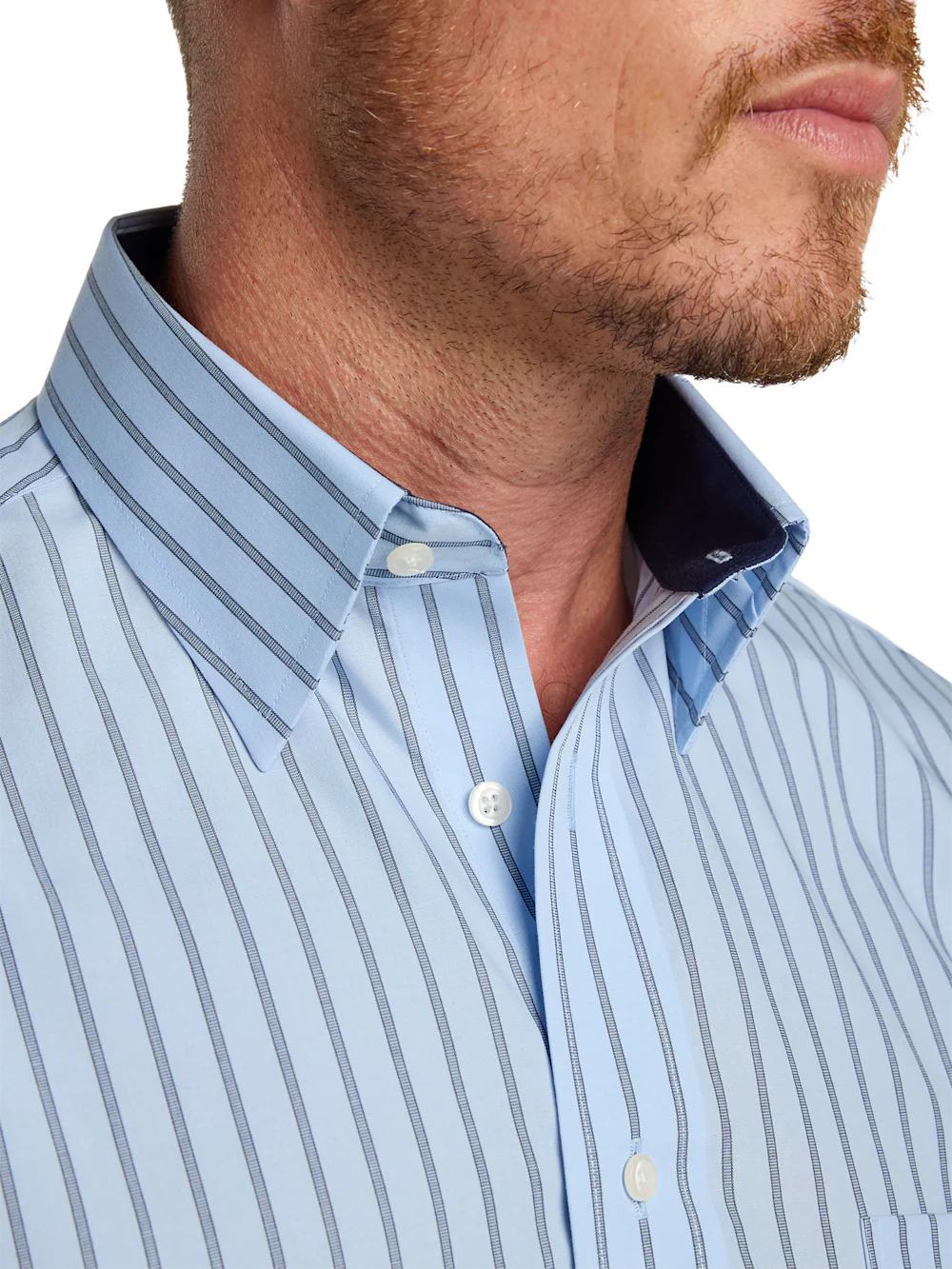Non-Iron Cotton Stripe Dress Shirt With Contrast Trim - Blue - Image 3