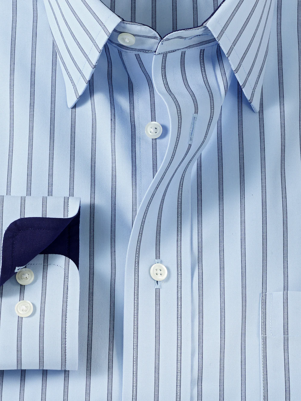Non-Iron Cotton Stripe Dress Shirt With Contrast Trim - Blue - Image 6
